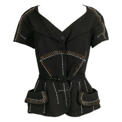 Christian Dior Top in Black Wool Crepe Embroidered with Pearls, Summer 2009