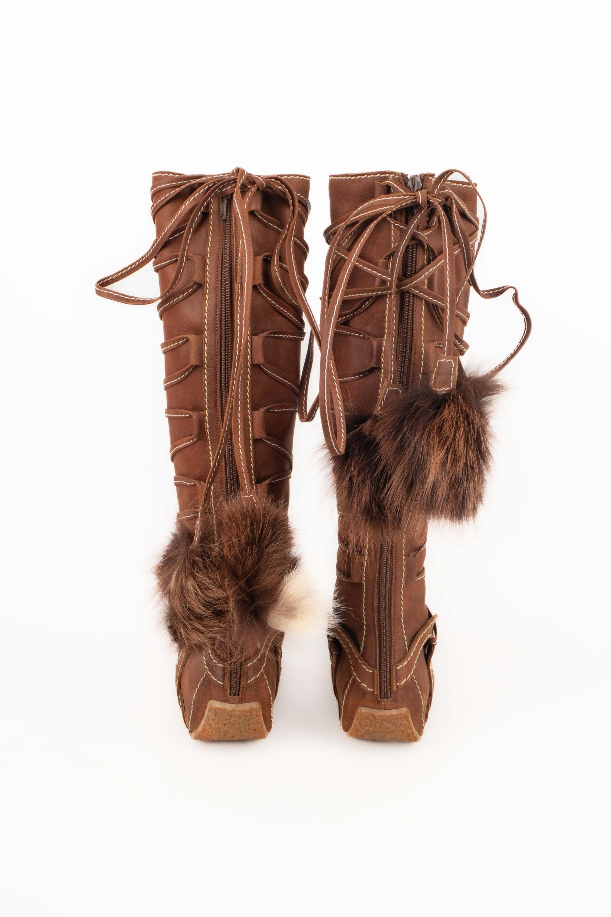 Christian Dior Topstitched Brown Leather Boots, 2002 For Sale 5
