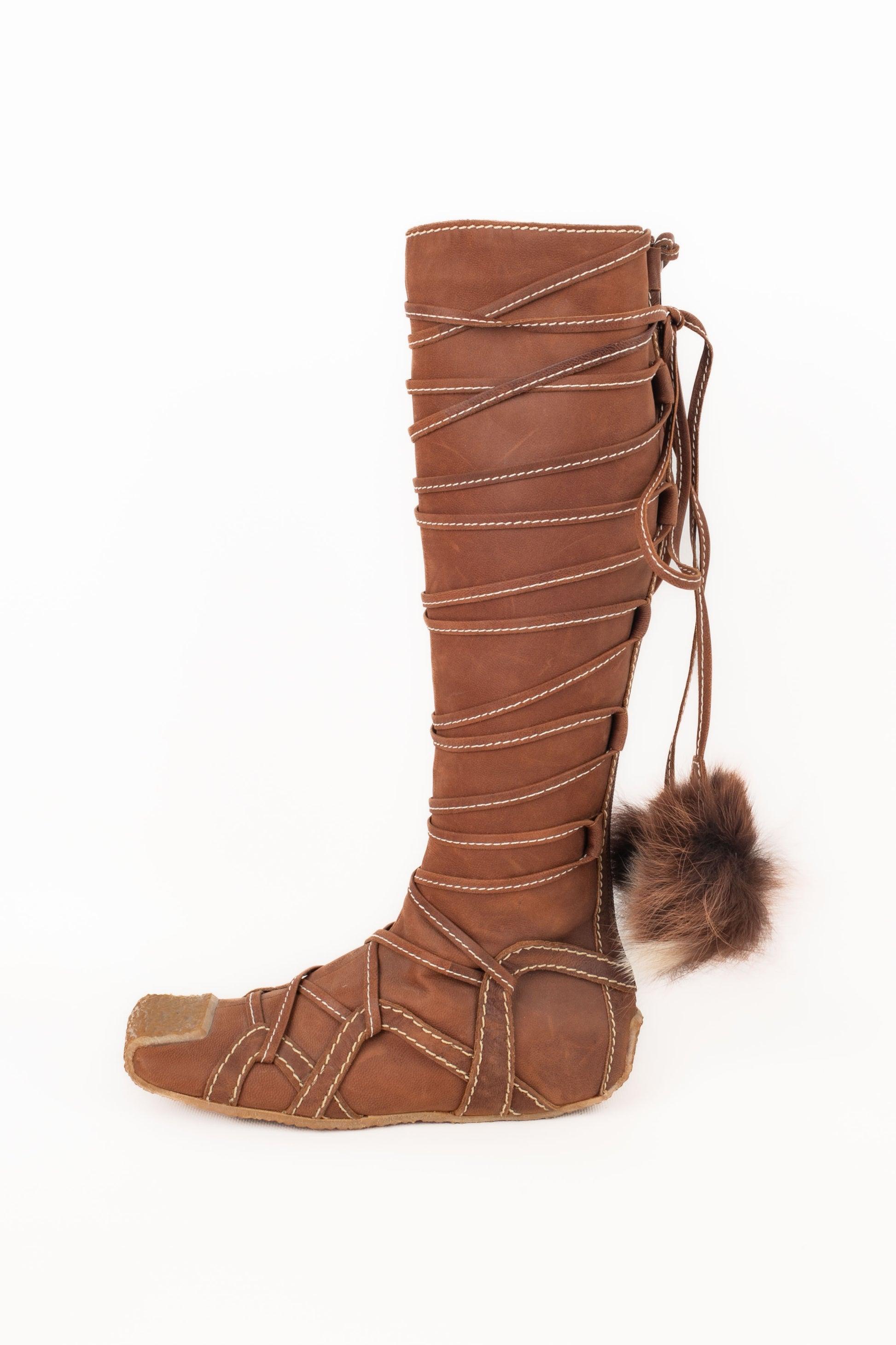 Christian Dior Topstitched Brown Leather Boots, 2002 For Sale 6
