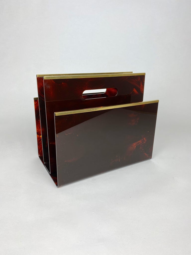 Christian Dior Tortoise Lucite and Brass Magazine Rack Holder, France ...