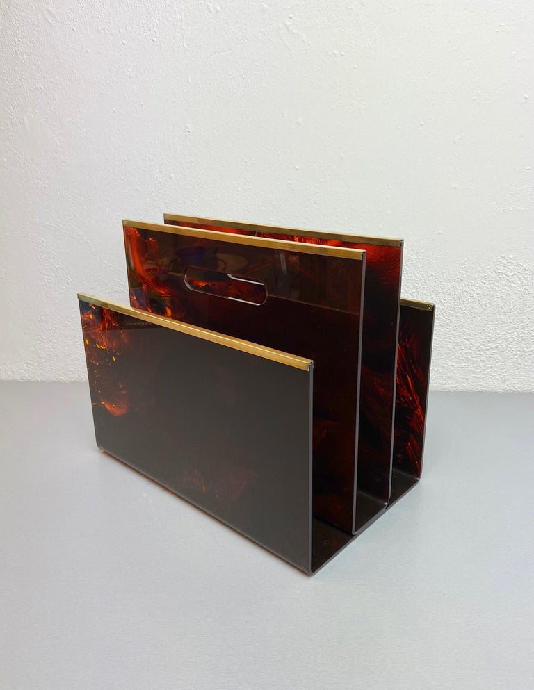 Christian Dior Tortoise Lucite and Brass Magazine Rack Holder, France ...