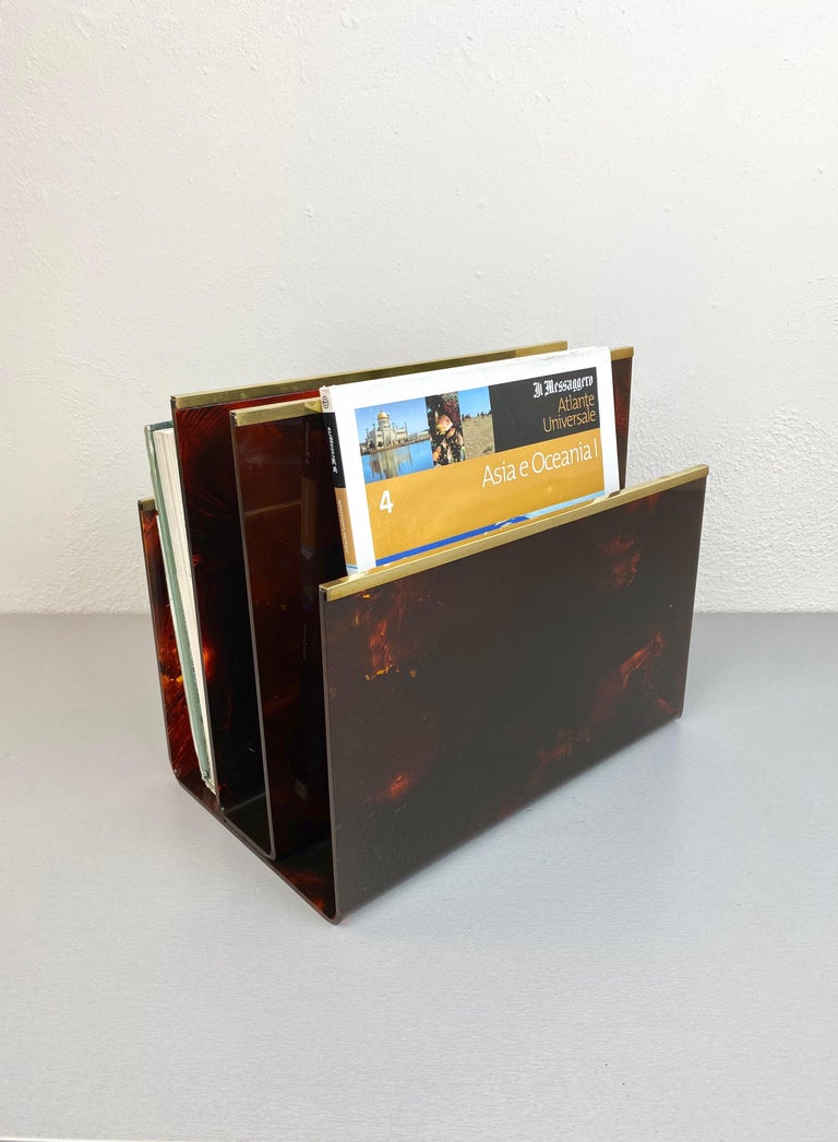 Christian Dior Tortoise Lucite and Brass Magazine Rack Holder, France ...