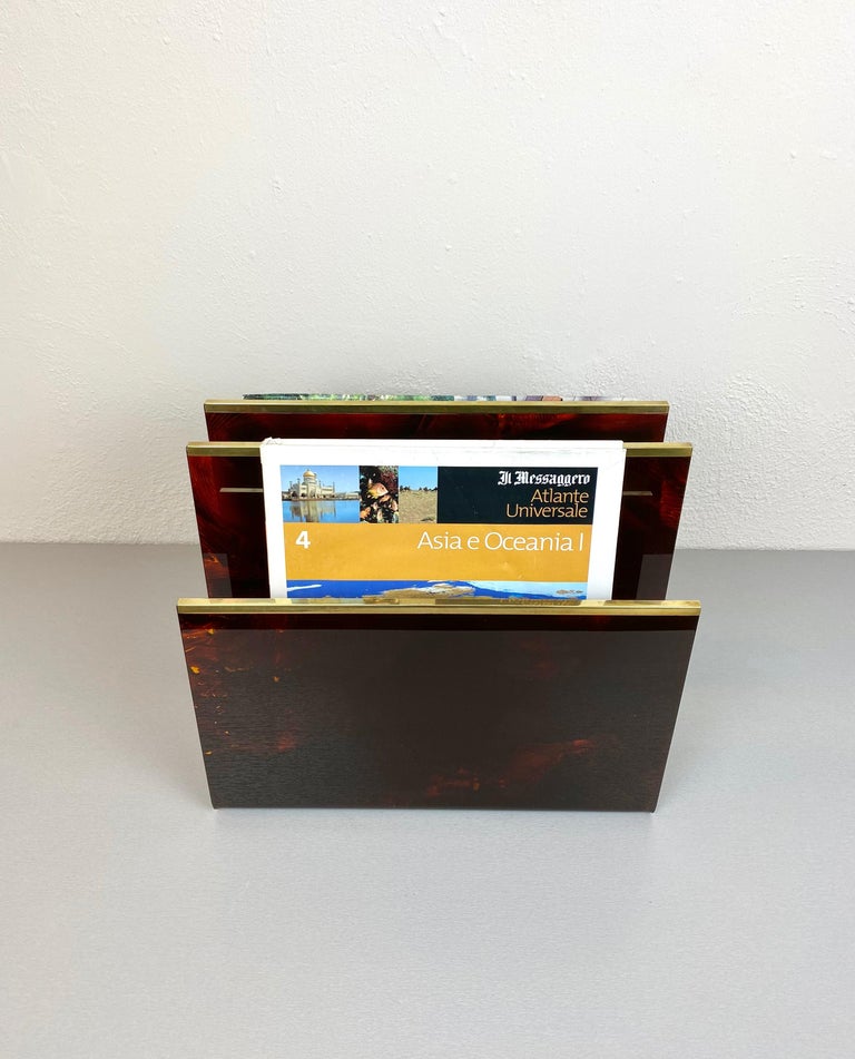 Christian Dior Tortoise Lucite and Brass Magazine Rack Holder, France ...