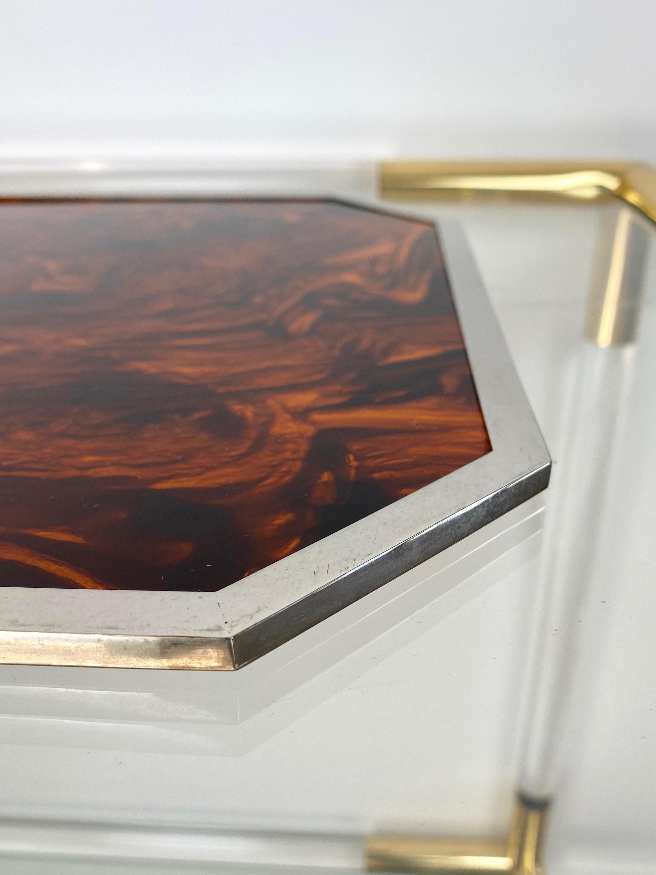 Metal Christian Dior Tortoiseshell and Lucite and Chrome Serving Tray, Italy, 1970s