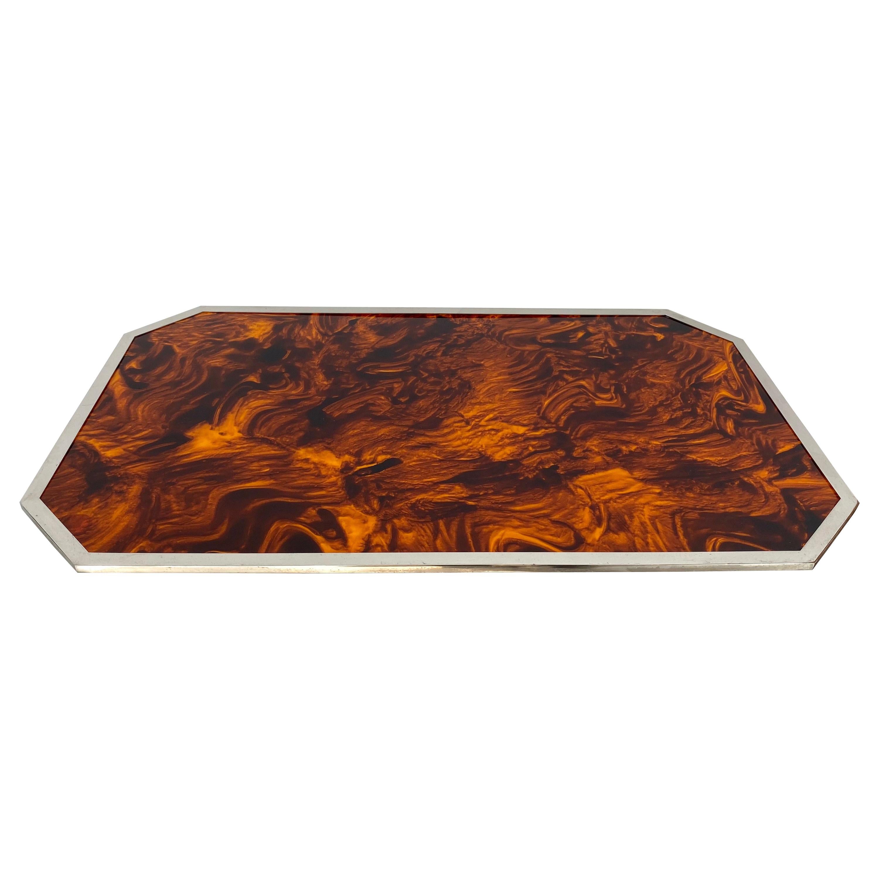 Christian Dior Tortoiseshell and Lucite and Chrome Serving Tray, Italy, 1970s