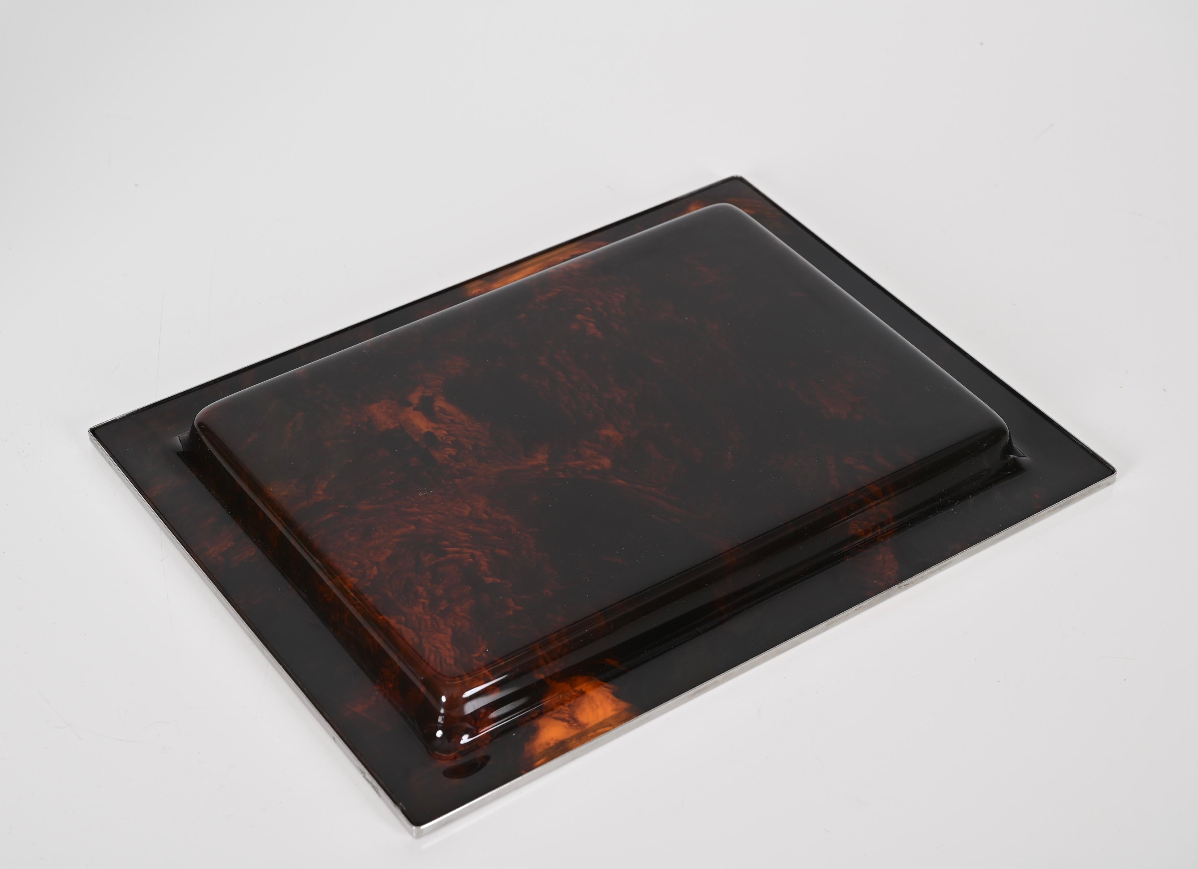 Christian Dior Tortoiseshell Effect Lucite and Chrome Serving Tray, Italy 1970s For Sale 3