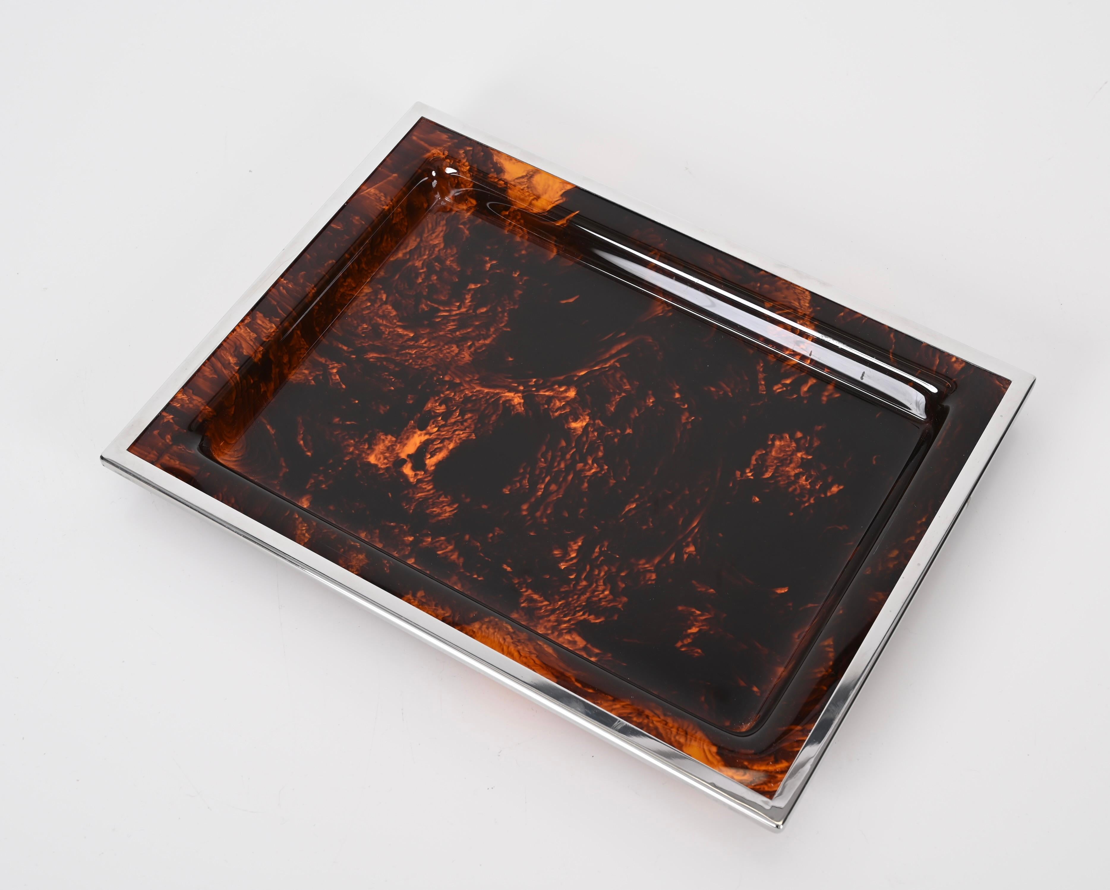 Christian Dior Tortoiseshell Effect Lucite and Chrome Serving Tray, Italy 1970s For Sale 5