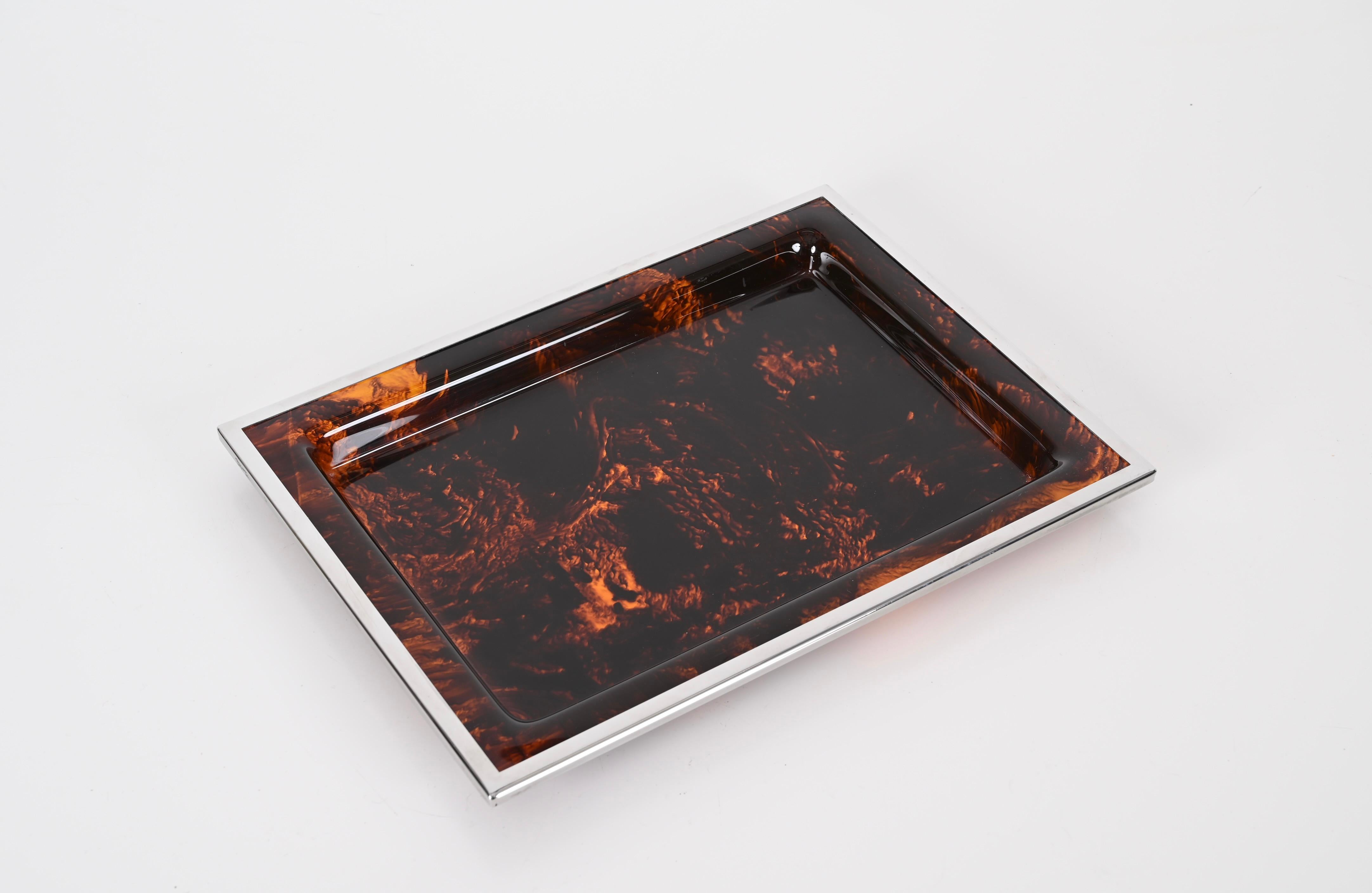 Christian Dior Tortoiseshell Effect Lucite and Chrome Serving Tray, Italy 1970s For Sale 5