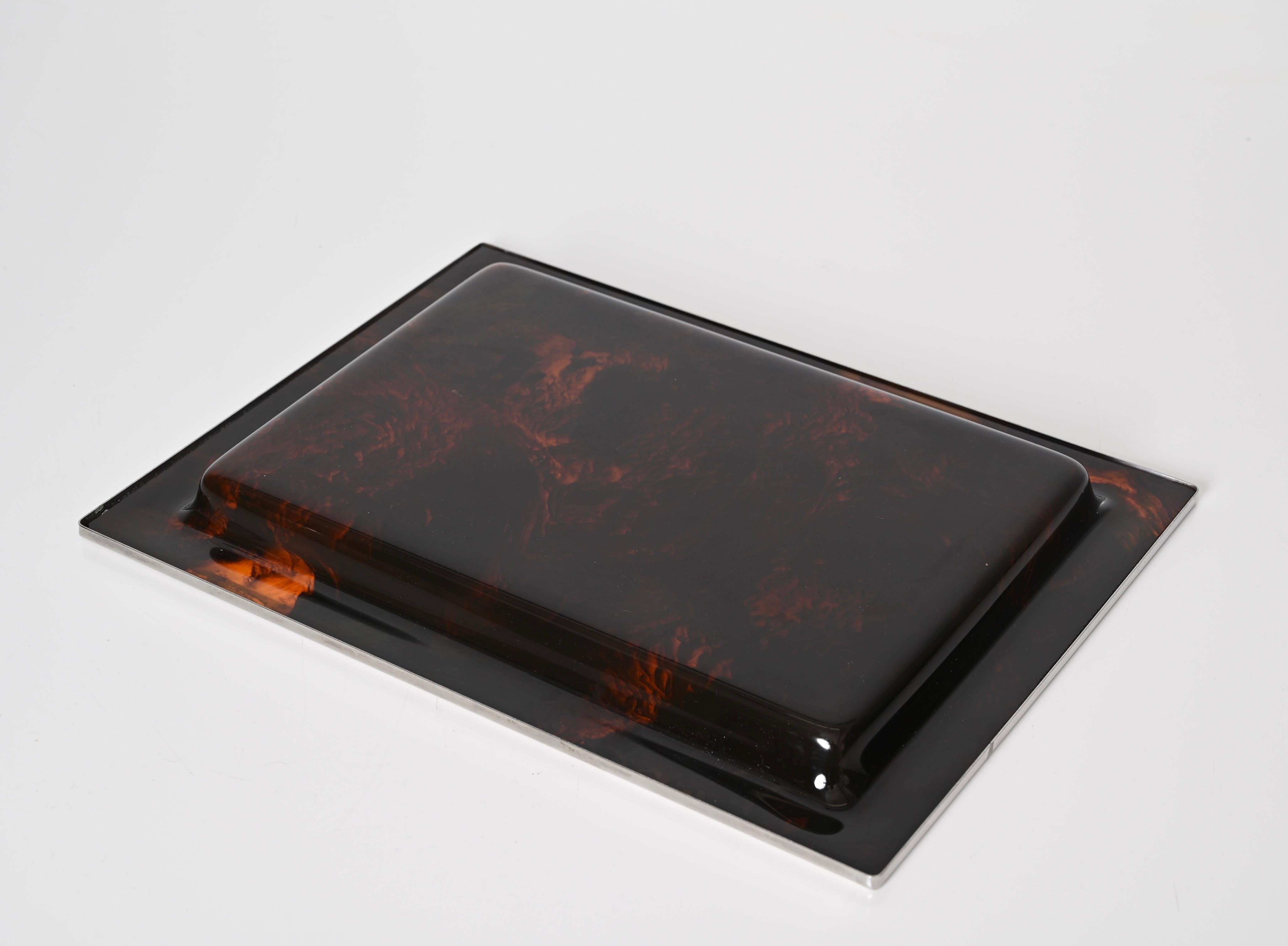 Christian Dior Tortoiseshell Effect Lucite and Chrome Serving Tray, Italy 1970s For Sale 6