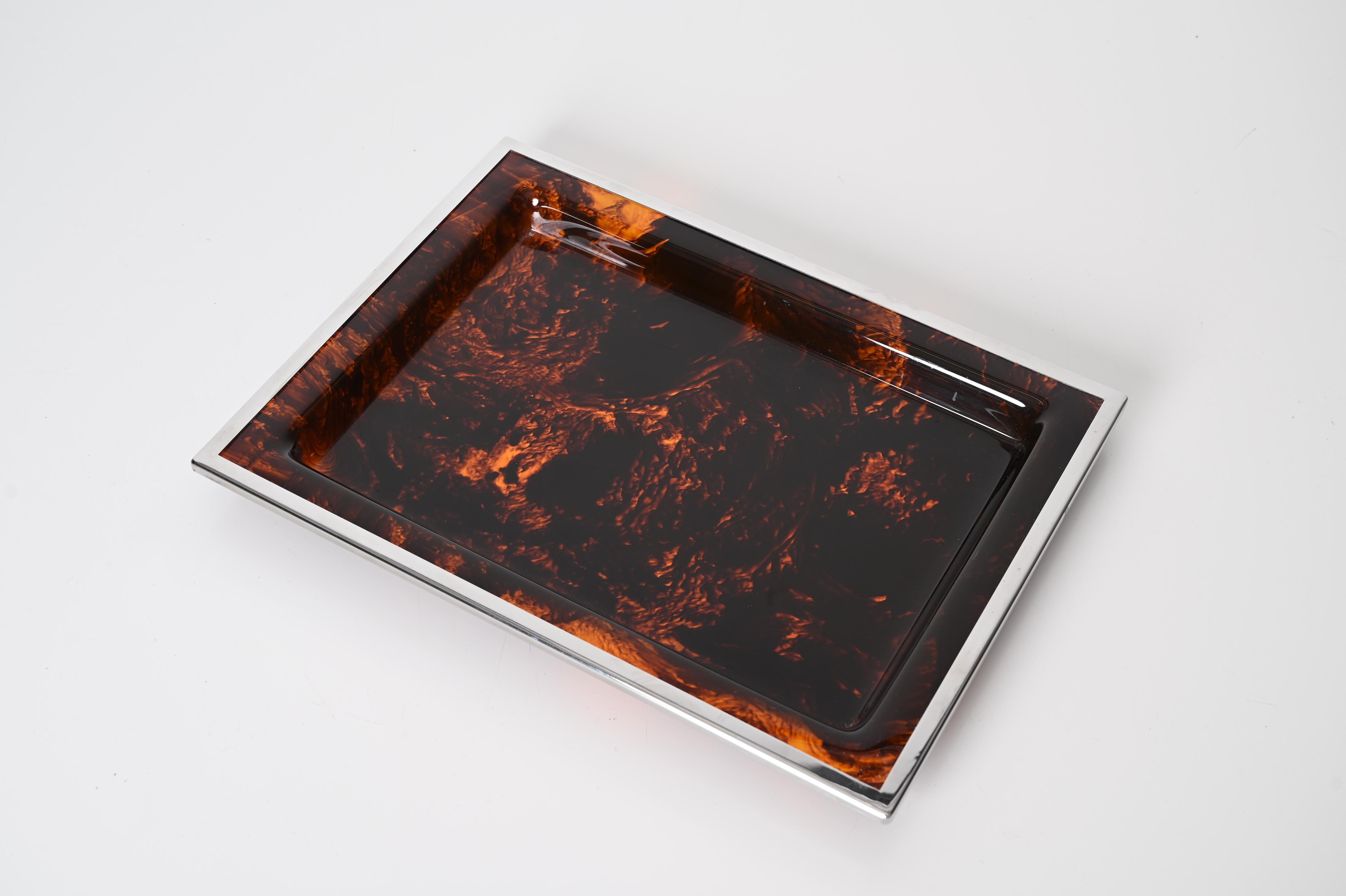 Christian Dior Tortoiseshell Effect Lucite and Chrome Serving Tray, Italy 1970s For Sale 2