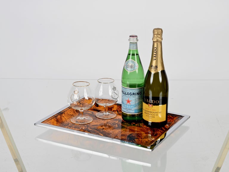 Christian Dior Tortoiseshell Effect Lucite and Chrome Serving Tray