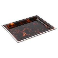 Christian Dior Tortoiseshell Effect Lucite and Chrome Serving Tray, Italy 1970s