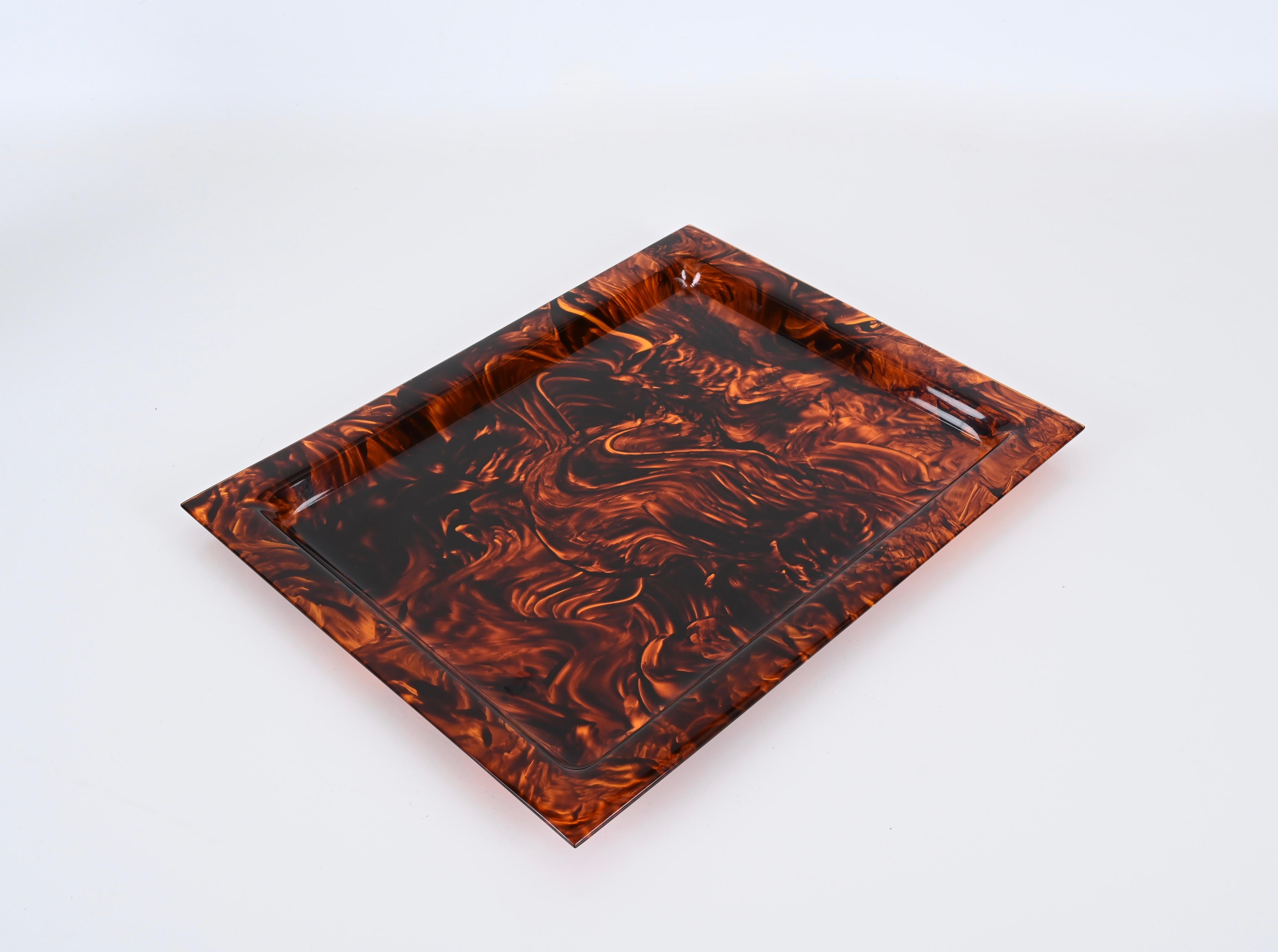 Mid-Century Modern Christian Dior Tortoiseshell Effect Lucite Serving Tray, Italy 1970s