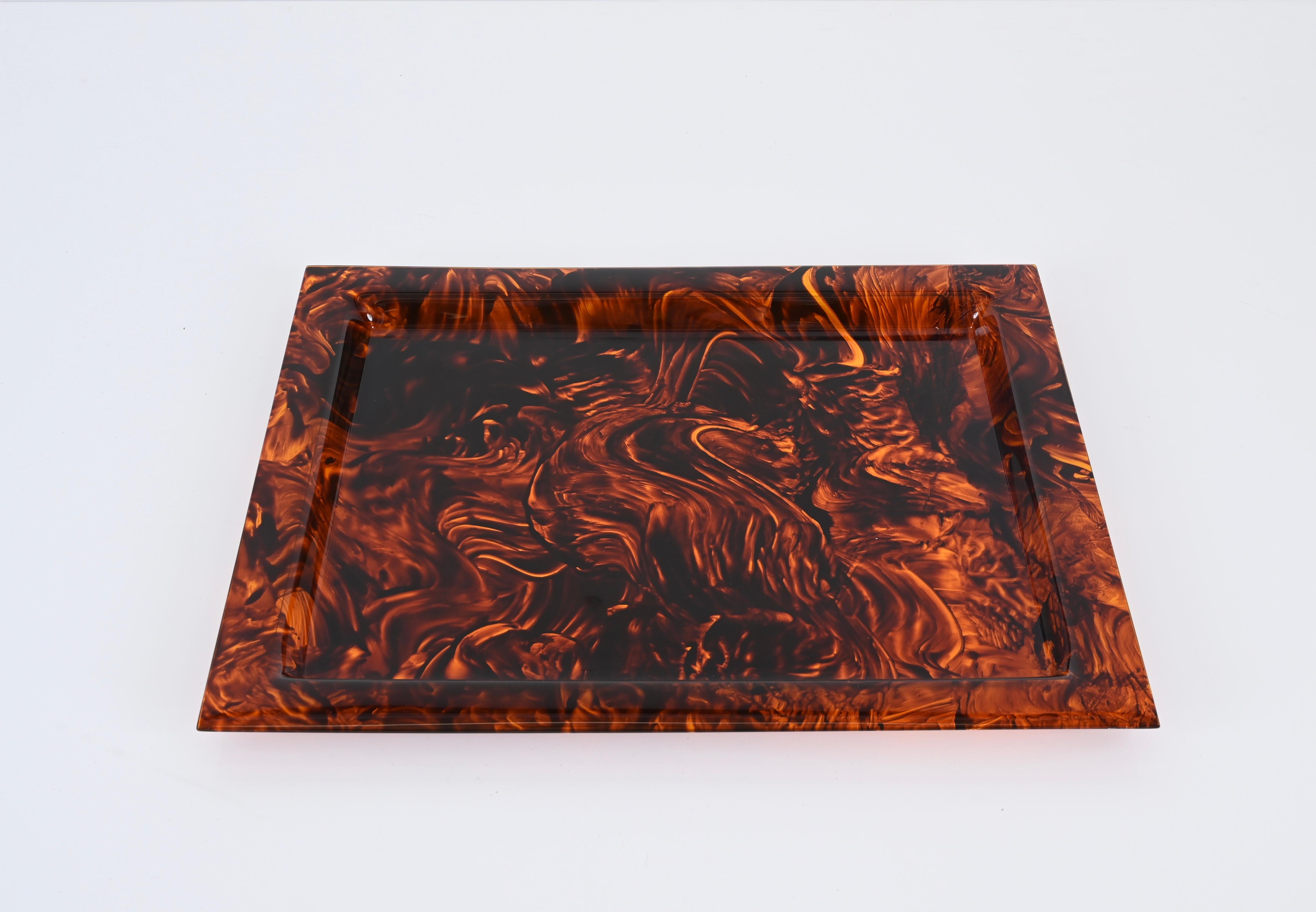 20th Century Christian Dior Tortoiseshell Effect Lucite Serving Tray, Italy 1970s