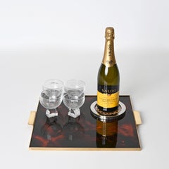 Christian Dior Tortoiseshell Lucite and Brass Square Serving Tray, Italy 1970s