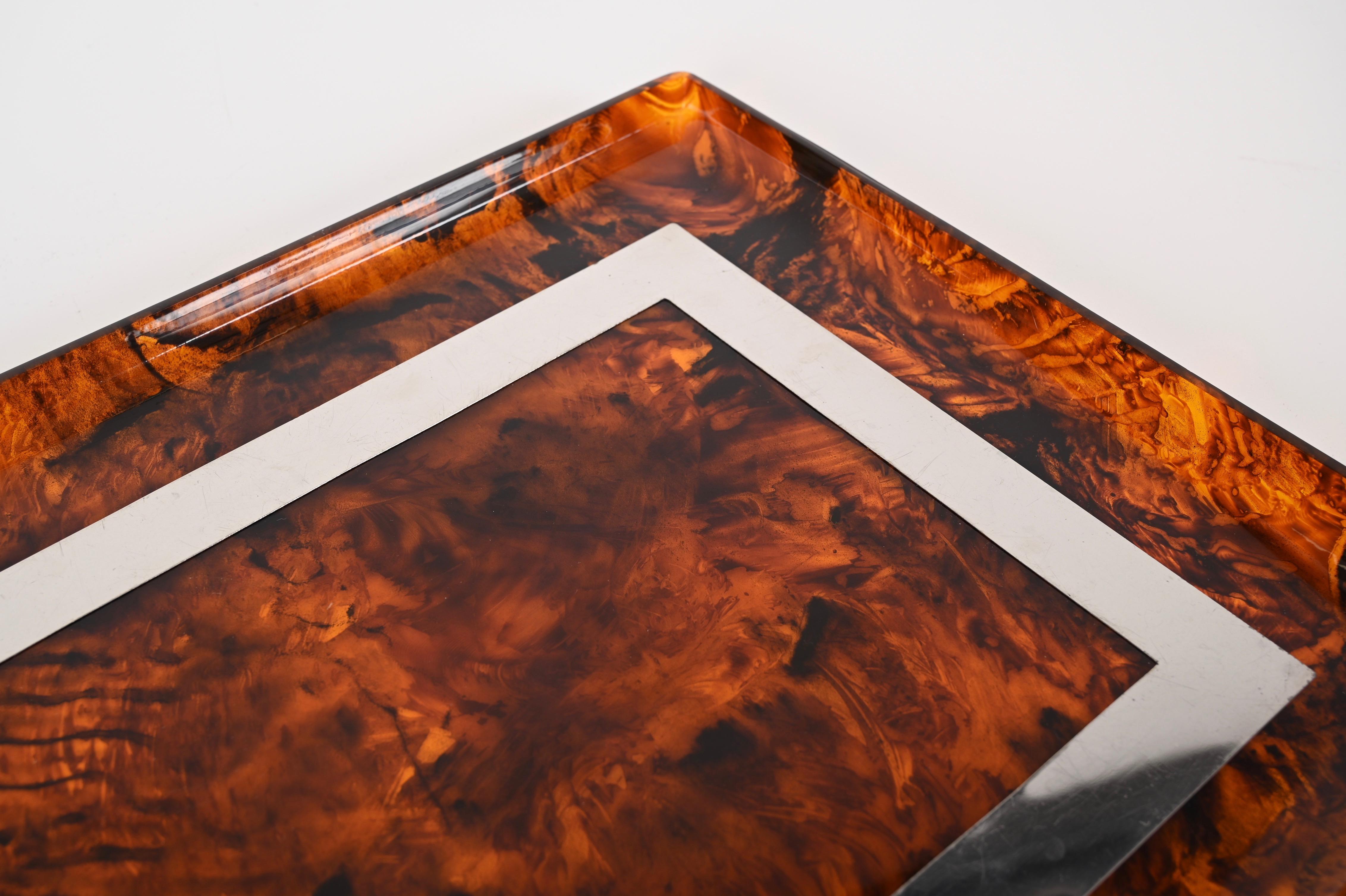 Christian Dior Tortoiseshell Lucite and Chrome Italian Serving Tray, 1970s 9