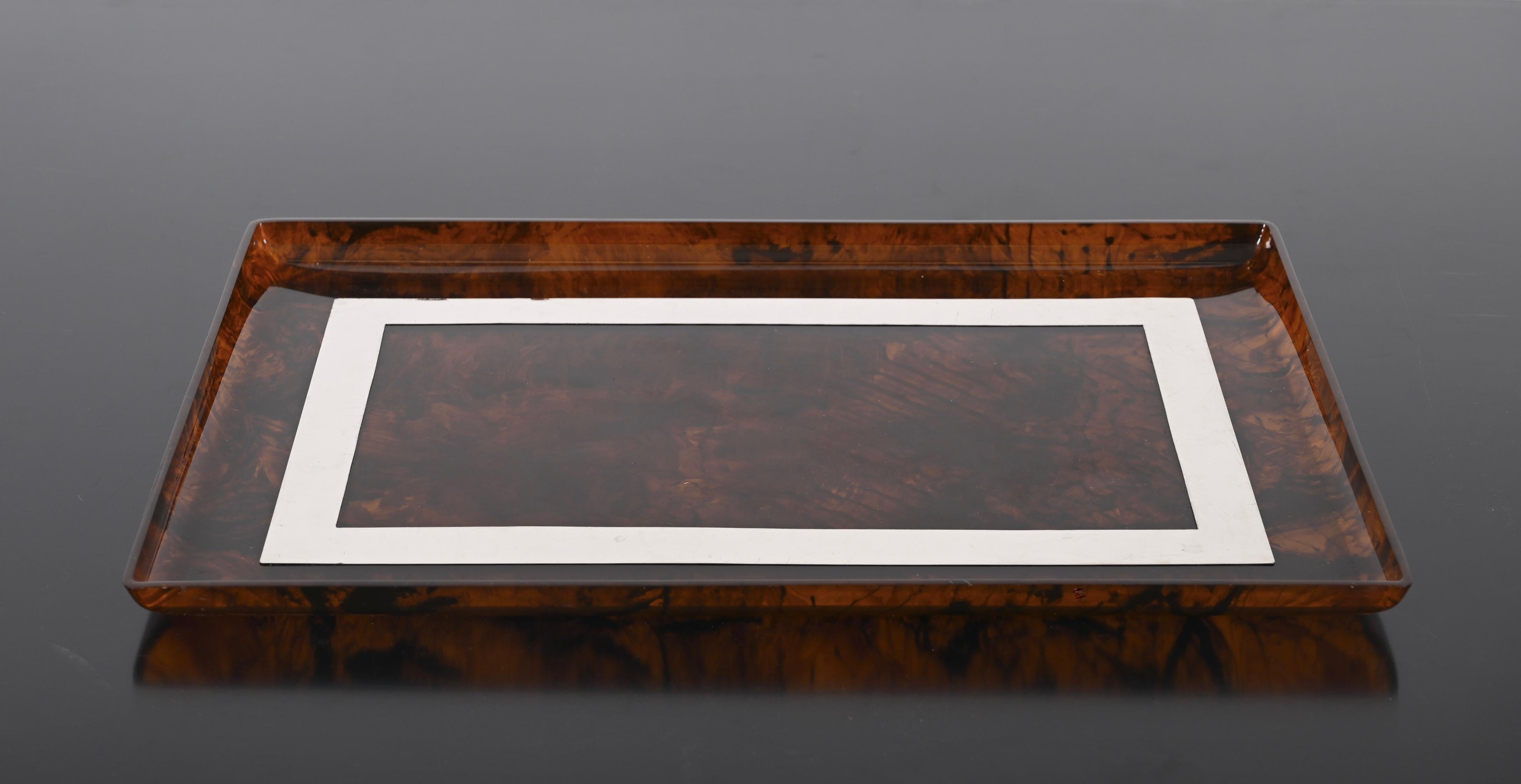 Christian Dior Tortoiseshell Lucite and Chrome Italian Serving Tray, 1970s 10