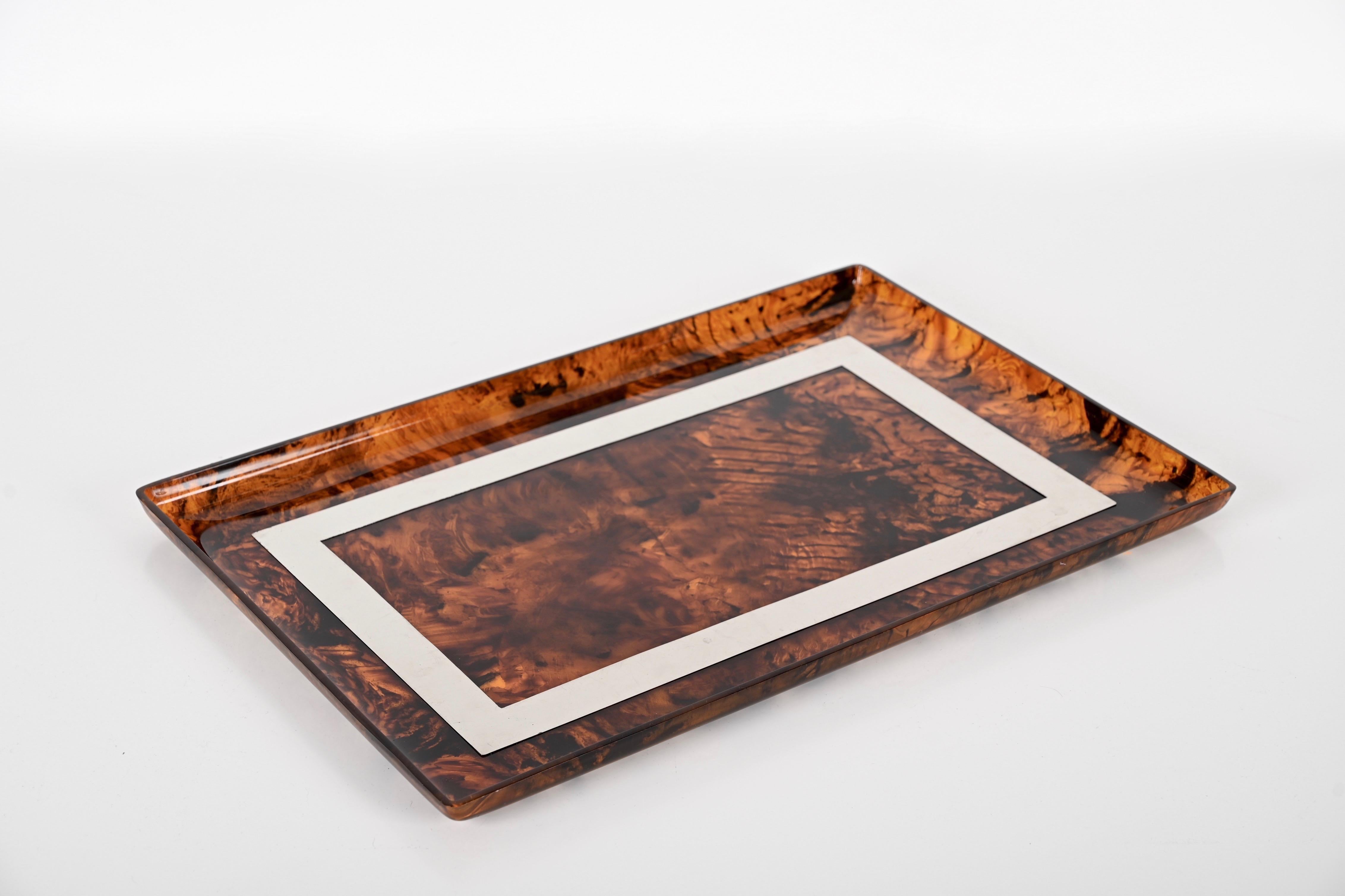 Christian Dior Tortoiseshell Lucite and Chrome Italian Serving Tray, 1970s 1