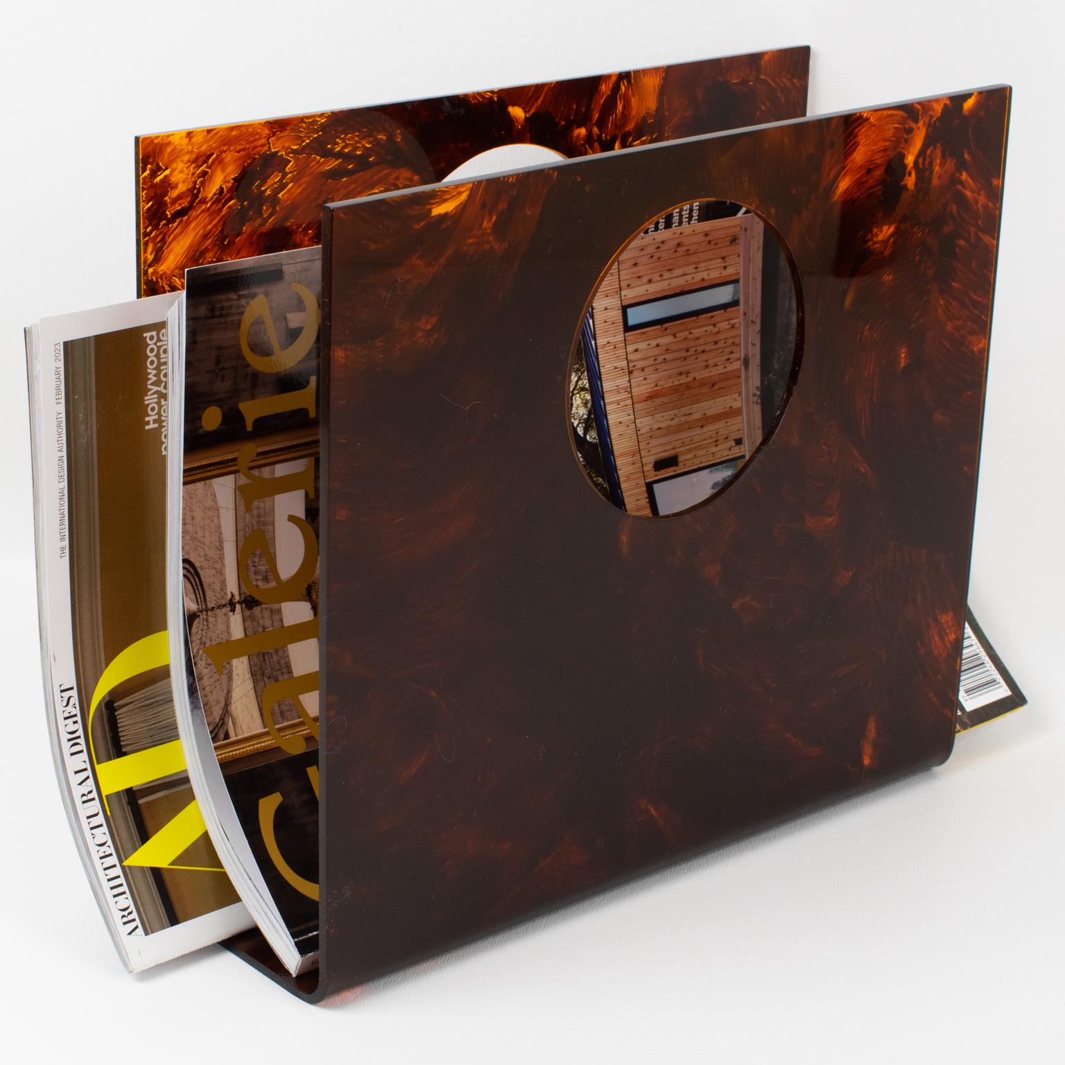 Mid-Century Modern Christian Dior Tortoiseshell Lucite Magazine Holder Rack, circa 1970