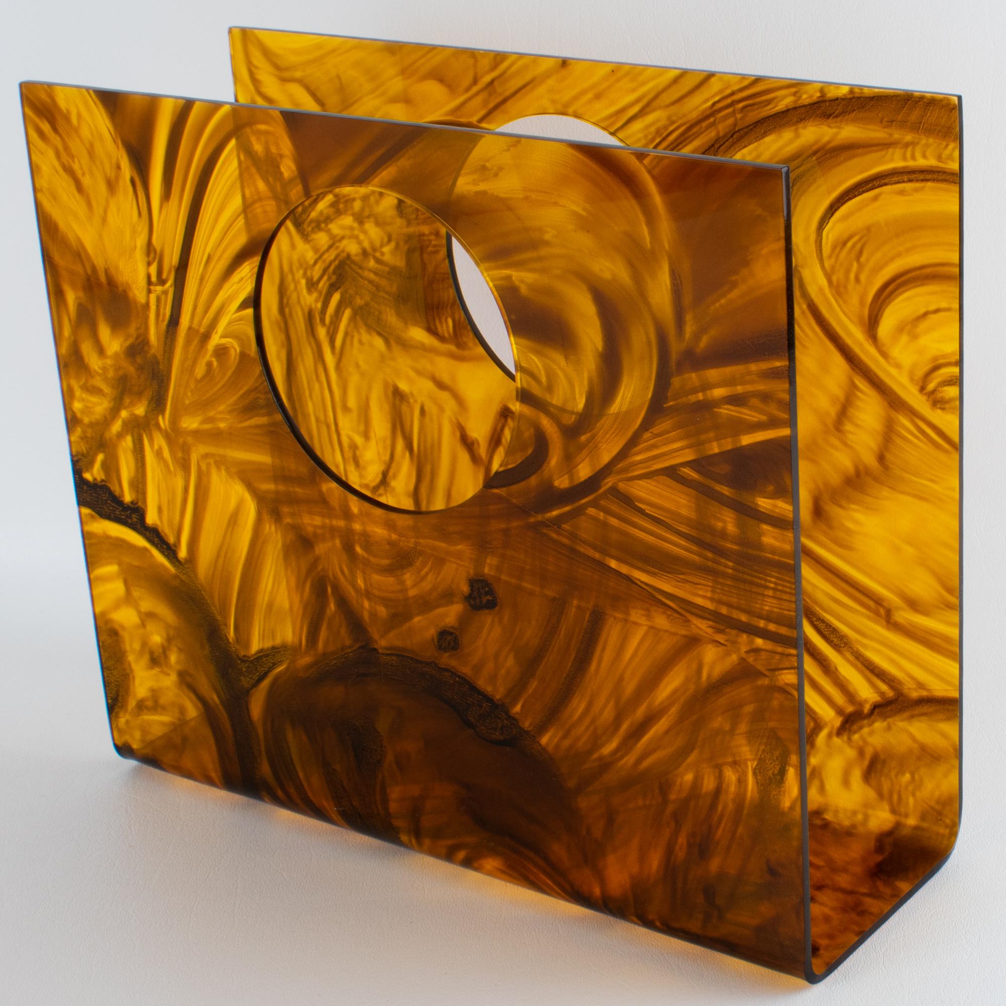 Mid-Century Modern Christian Dior Tortoiseshell Lucite Magazine Holder Rack, circa 1970 For Sale