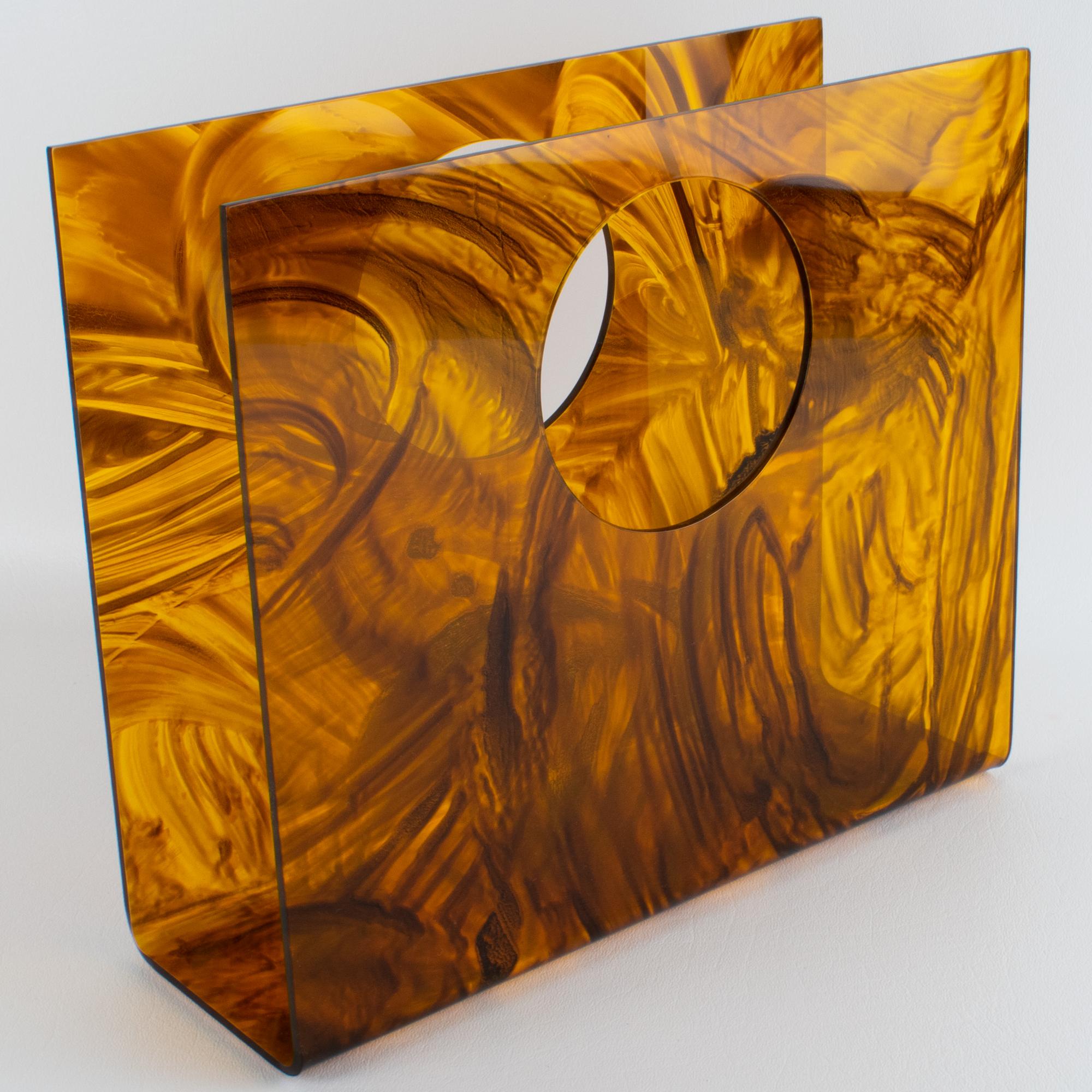 French Christian Dior Tortoiseshell Lucite Magazine Holder Rack, circa 1970 For Sale