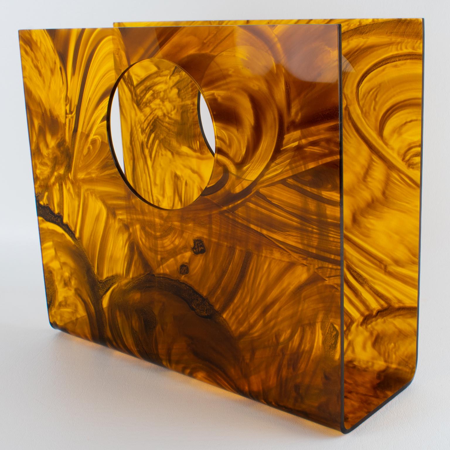 Resin Christian Dior Tortoiseshell Lucite Magazine Holder Rack, circa 1970 For Sale