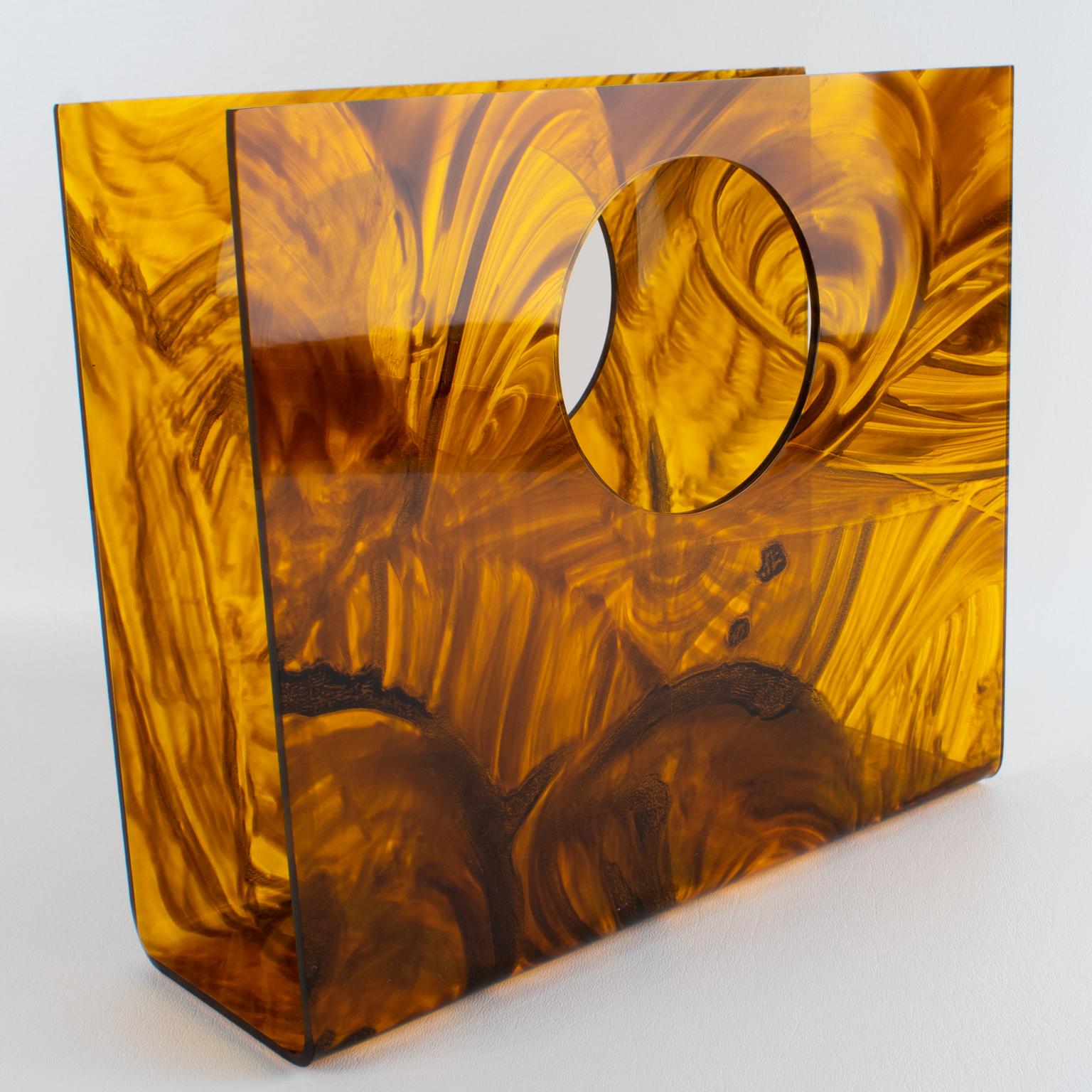 Christian Dior Tortoiseshell Lucite Magazine Holder Rack, circa 1970 For Sale 1