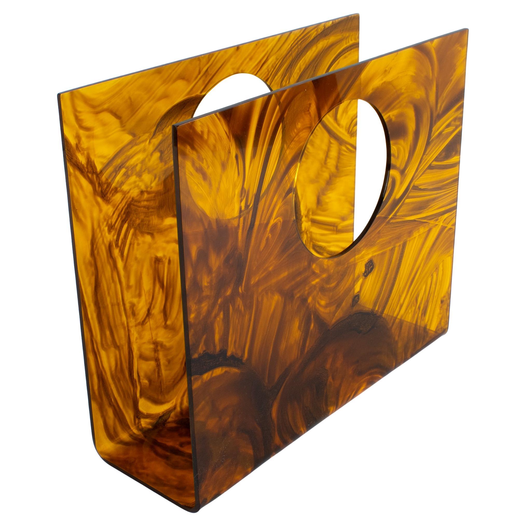 Christian Dior Tortoiseshell Lucite Magazine Holder Rack, circa 1970 For Sale