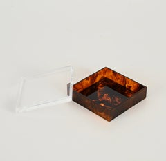Christian Dior Tortoiseshell Lucite Square Italian Decorative Jewelry Box, 1970s
