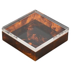 Portagioie decorativo italiano quadrato in lucite tartarugata di Christian Dior, anni '70