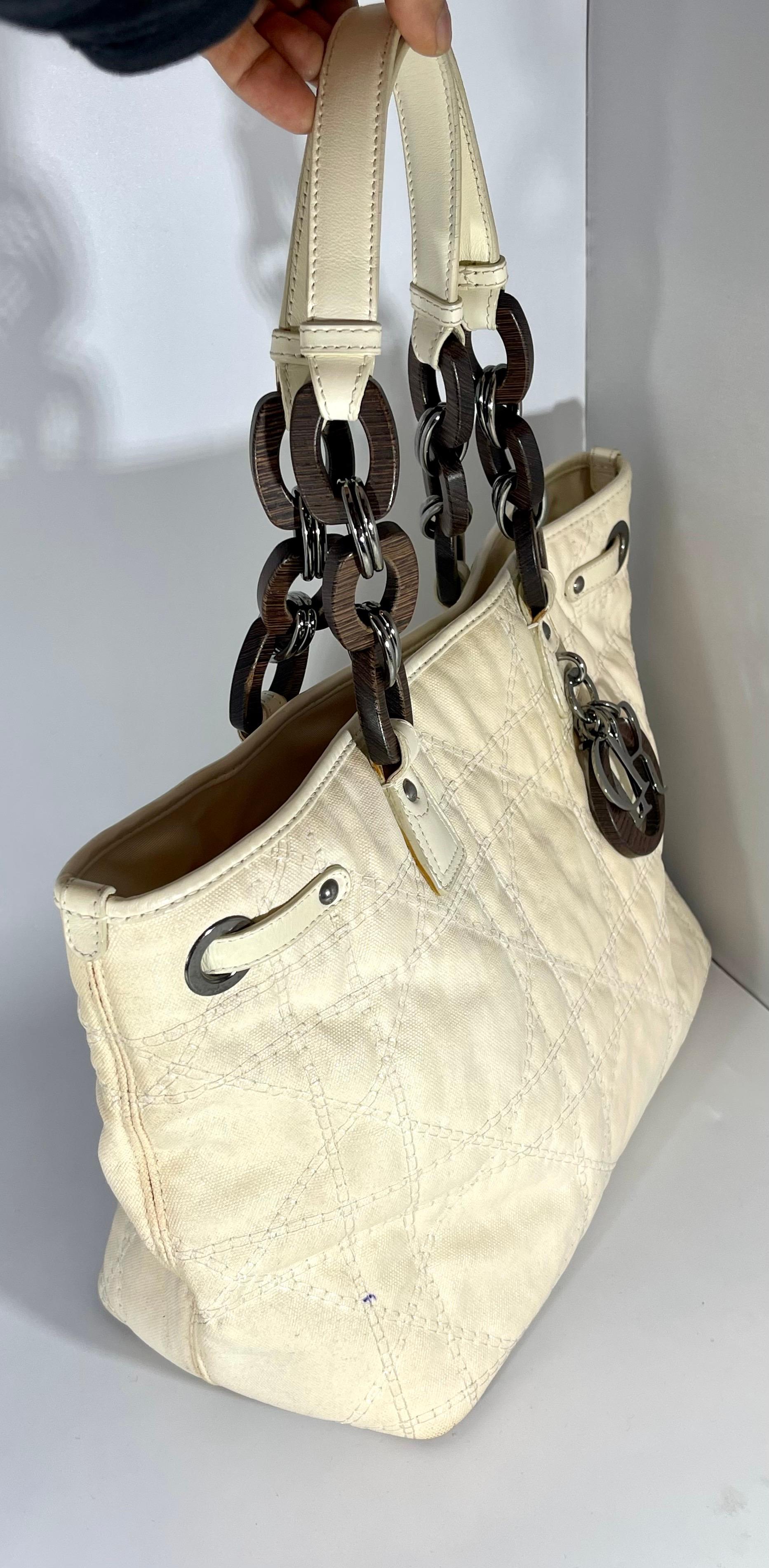 Christiane  Dior Tote Einkaufstasche  Tasche aus weißem Segeltuch mit Logo,  Mittel  im Angebot 3
