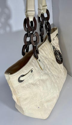 Christian  Dior Tote Shopping  Bag White Canvas Bag With Logo,  Medium