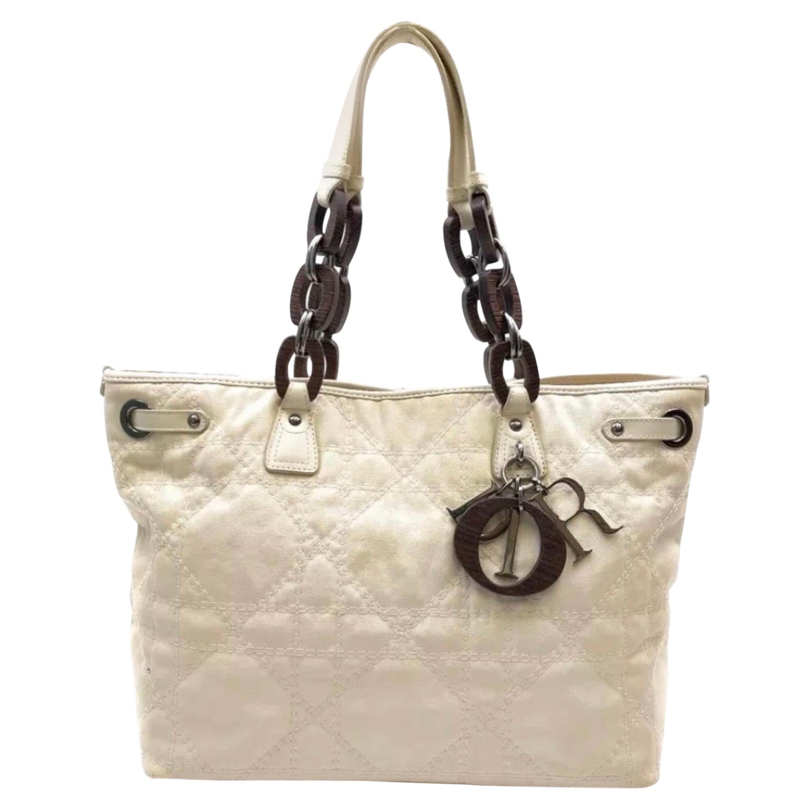 Cristiano  Shopping di Dior Tote  Borsa Borsa di tela bianca con logo,  Media in vendita