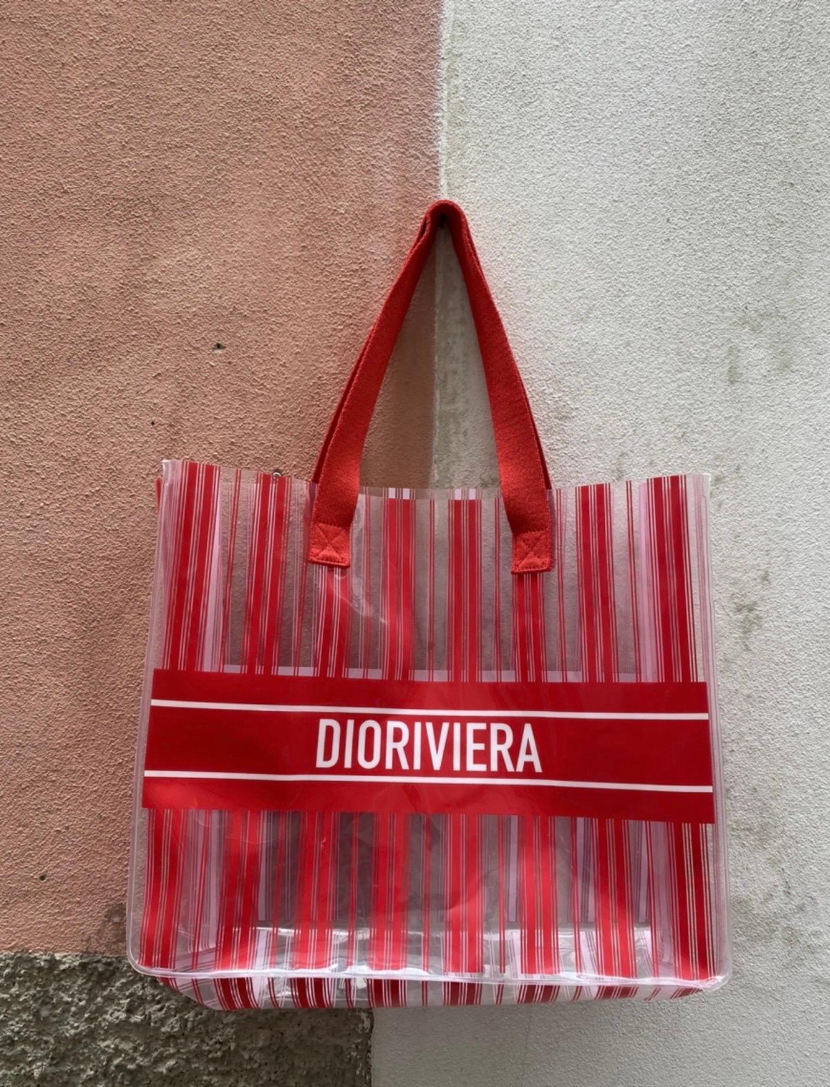 Women's or Men's Christian Dior trasparent red stripes Shopping Bag