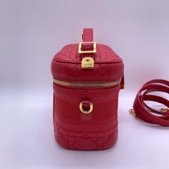 Christian Dior Travel Vanity Case Lambskin Cannage Red Gold Hardwaer
