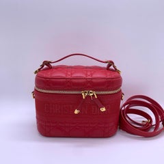 Christian Dior Travel Vanity Case Lambskin Cannage Red Gold HW Bag