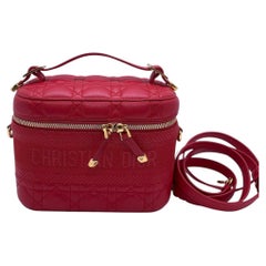 Christian Dior Travel Vanity Case Lambskin Cannage Red Gold HW Bag