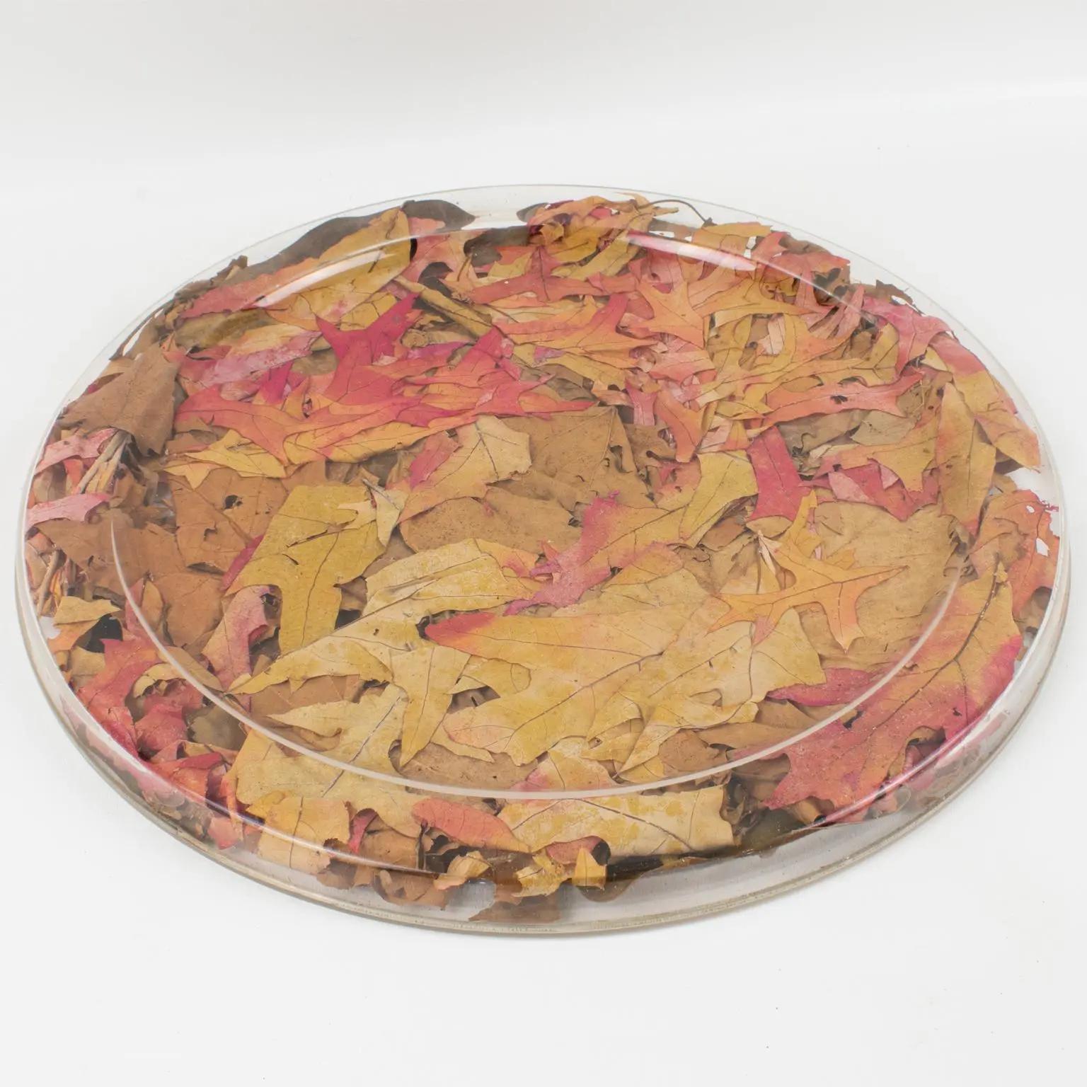 Modern Christian Dior Tray Board Platter Lucite and Autumn Maple Leaves, 1970s