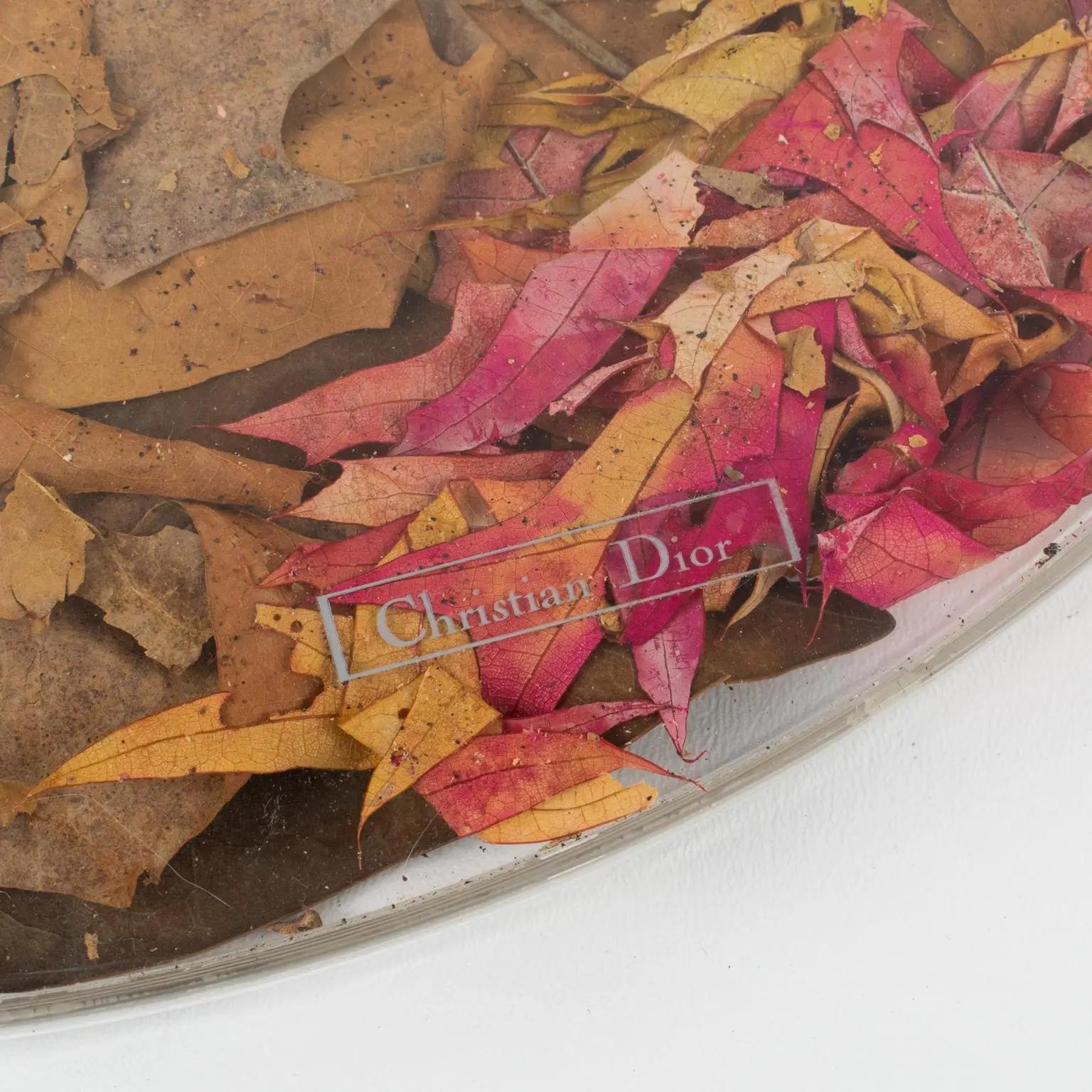 French Christian Dior Tray Board Platter Lucite and Autumn Maple Leaves, 1970s