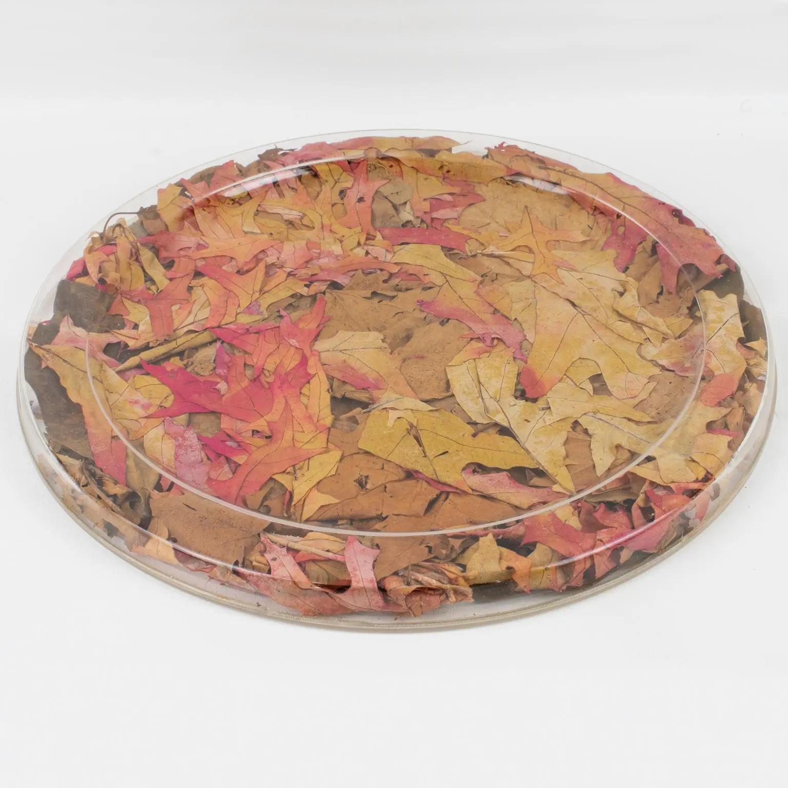 Christian Dior Tray Board Platter Lucite and Autumn Maple Leaves, 1970s In Excellent Condition In Atlanta, GA
