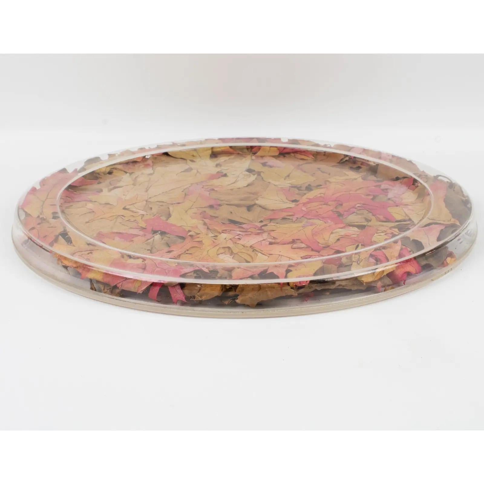 Late 20th Century Christian Dior Tray Board Platter Lucite and Autumn Maple Leaves, 1970s