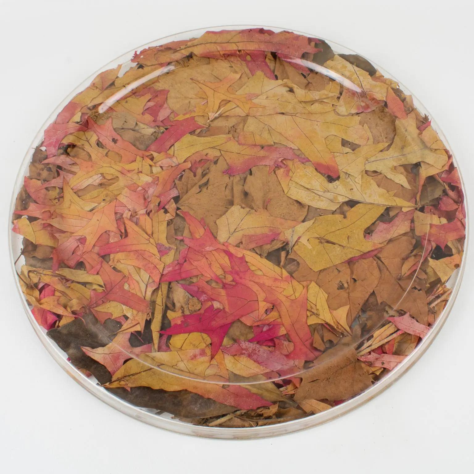 Acrylic Christian Dior Tray Board Platter Lucite and Autumn Maple Leaves, 1970s