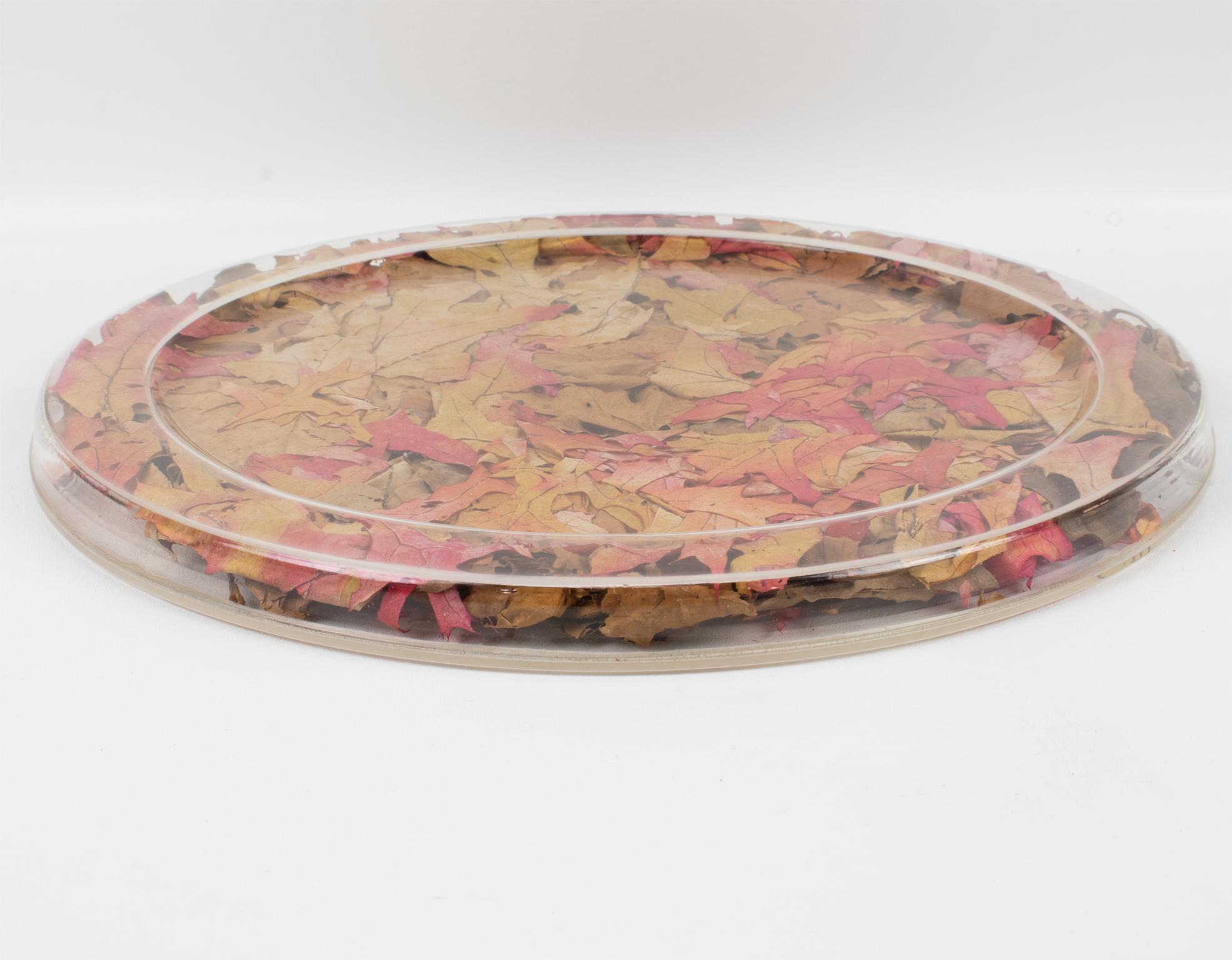 Grand Plateau De Service Vintage En Résine Lucite – Papillons Et Feuilles (Années 60)