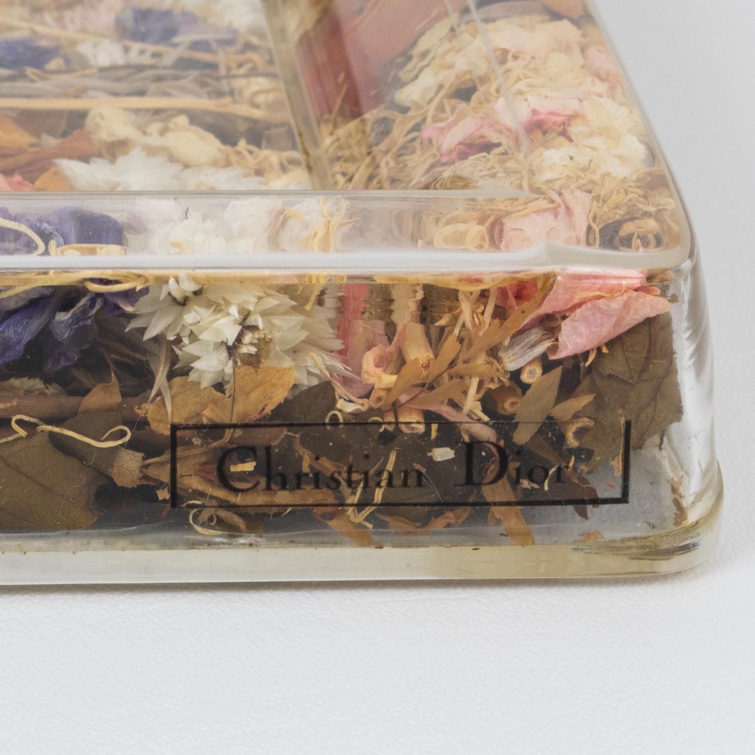 Christian Dior Tray Board Platter Lucite and Dried Flowers, 1970s In Excellent Condition In Atlanta, GA