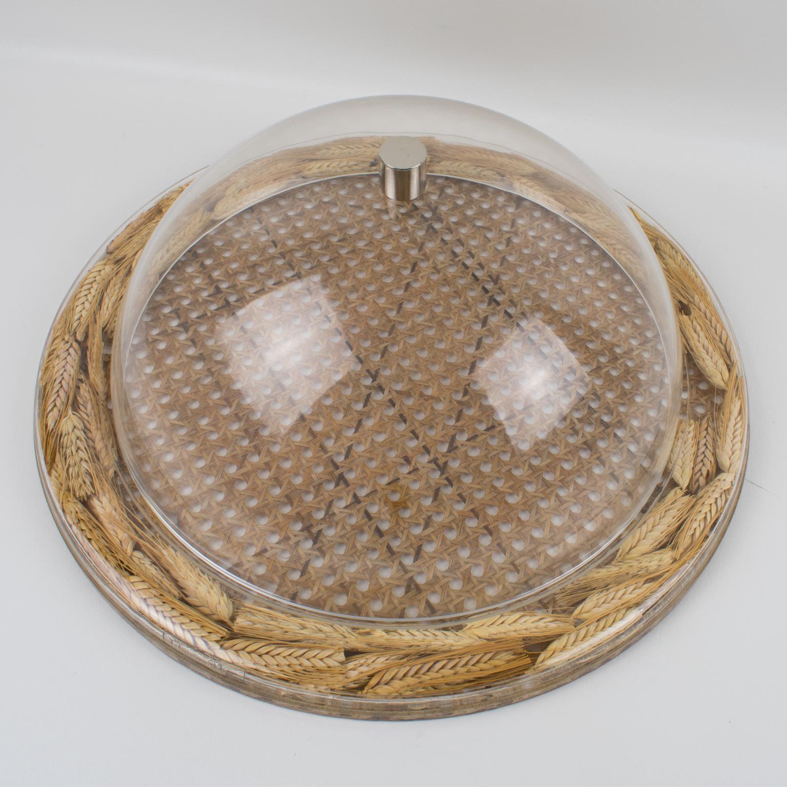 Christian Dior Tray Board Platter Lucite, Rattan and Wheat 4