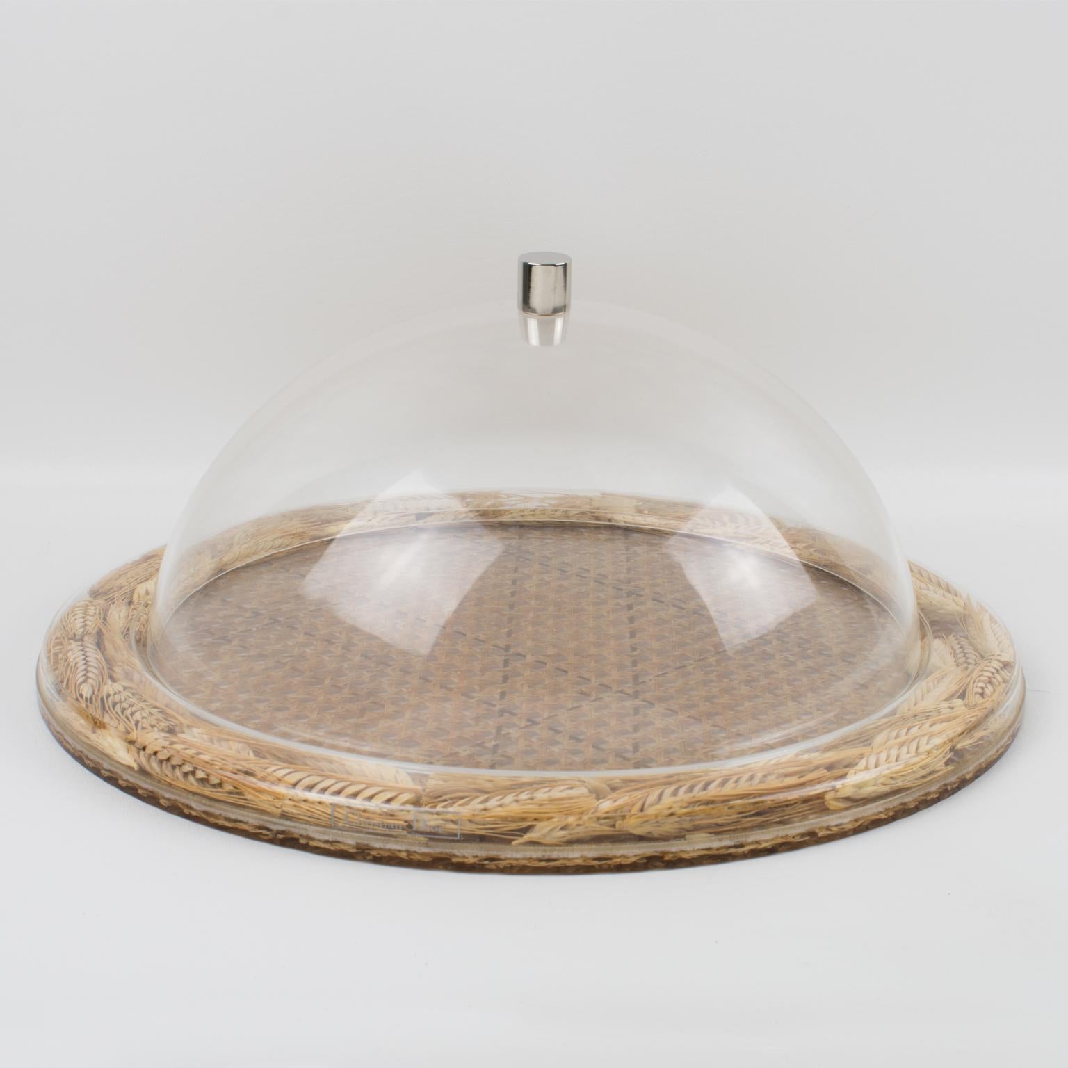 Christian Dior Tray Board Platter Lucite, Rattan and Wheat 5