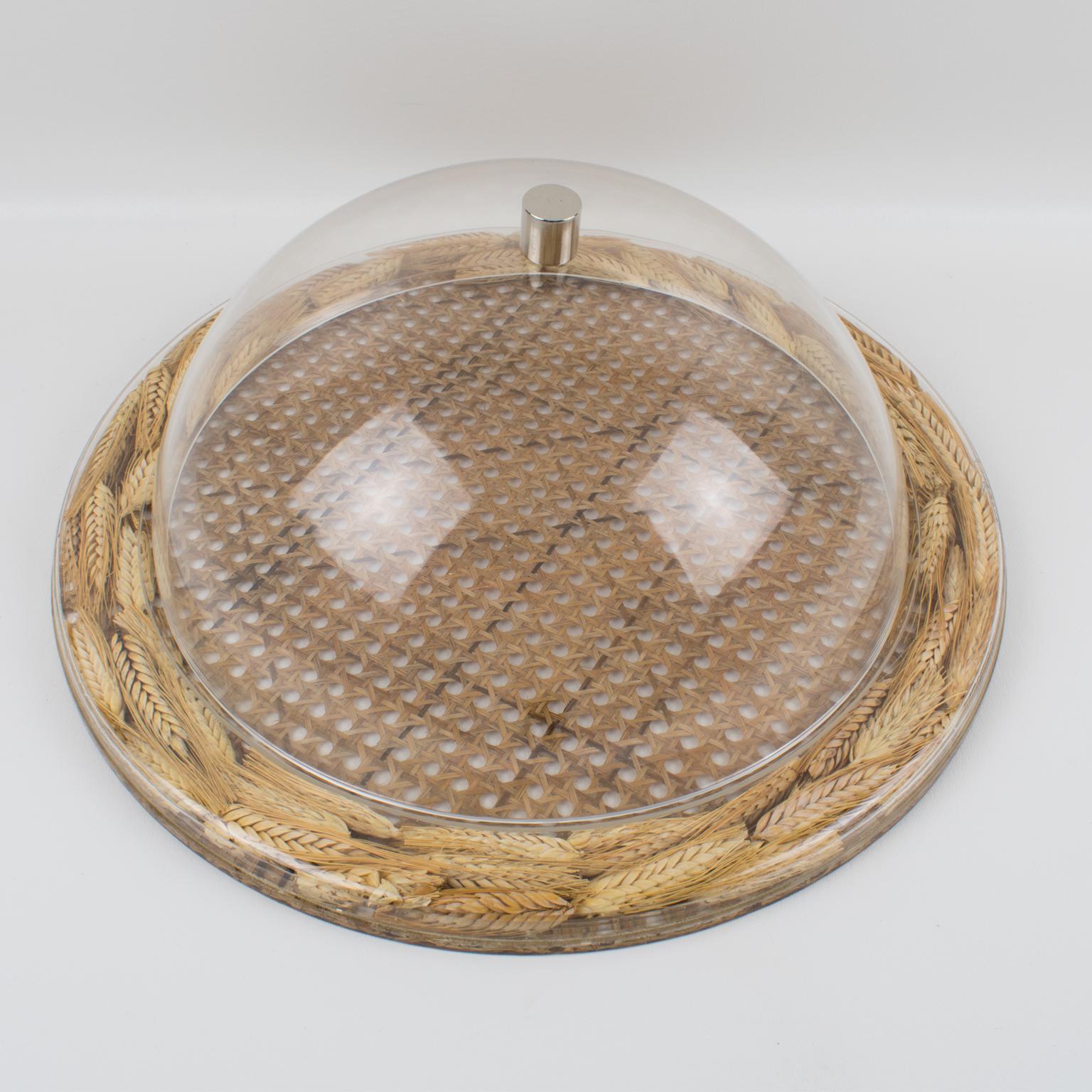 Modern Christian Dior Tray Board Platter Lucite, Rattan and Wheat