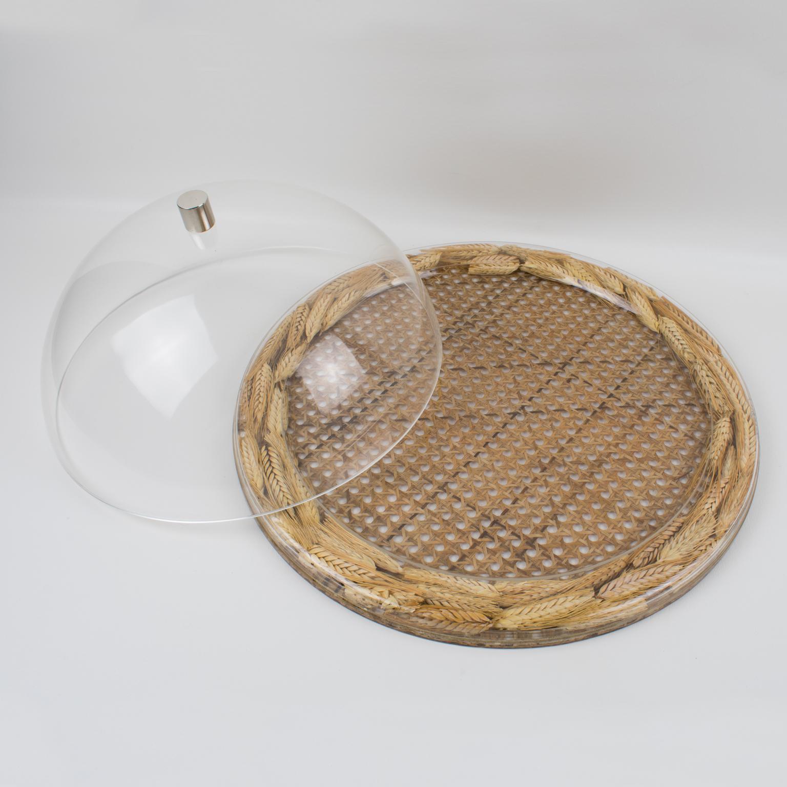 French Christian Dior Tray Board Platter Lucite, Rattan and Wheat