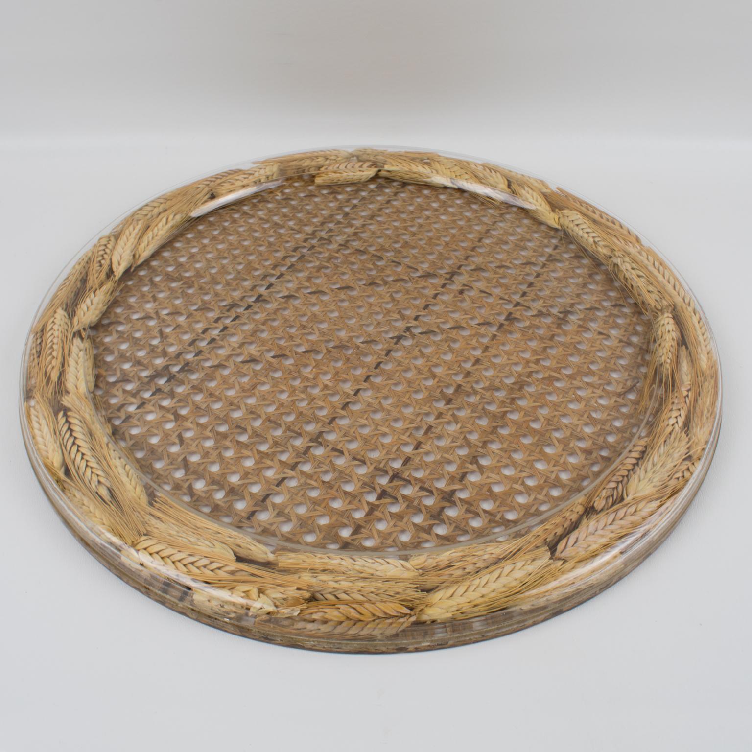 Christian Dior Tray Board Platter Lucite, Rattan and Wheat In Excellent Condition In Atlanta, GA
