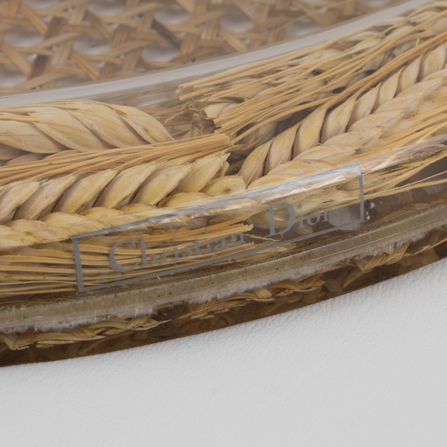 Christian Dior Tray Board Platter Lucite, Rattan and Wheat 1